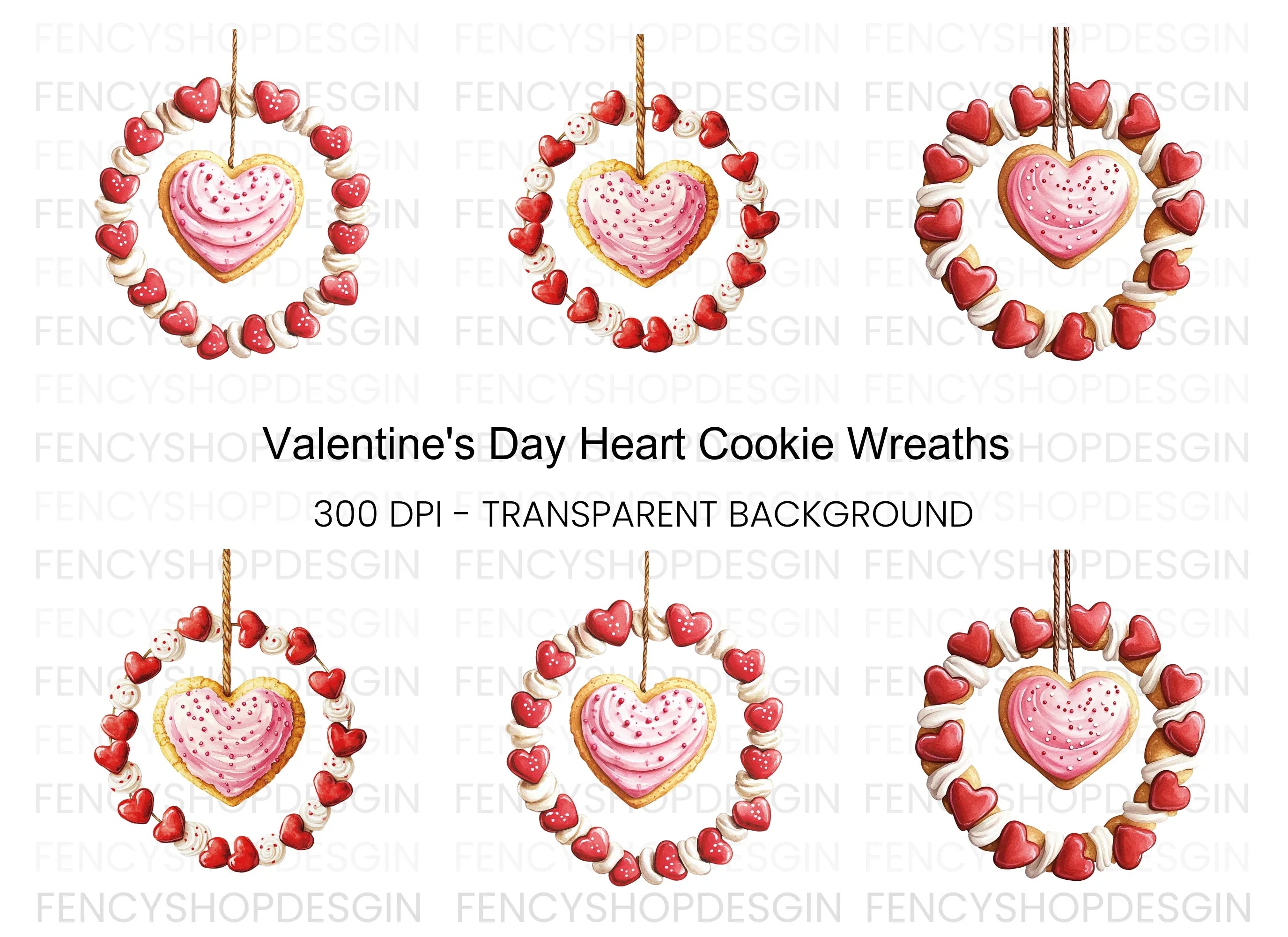 Valentine Heart Cookie Wreath Clipart Bundle