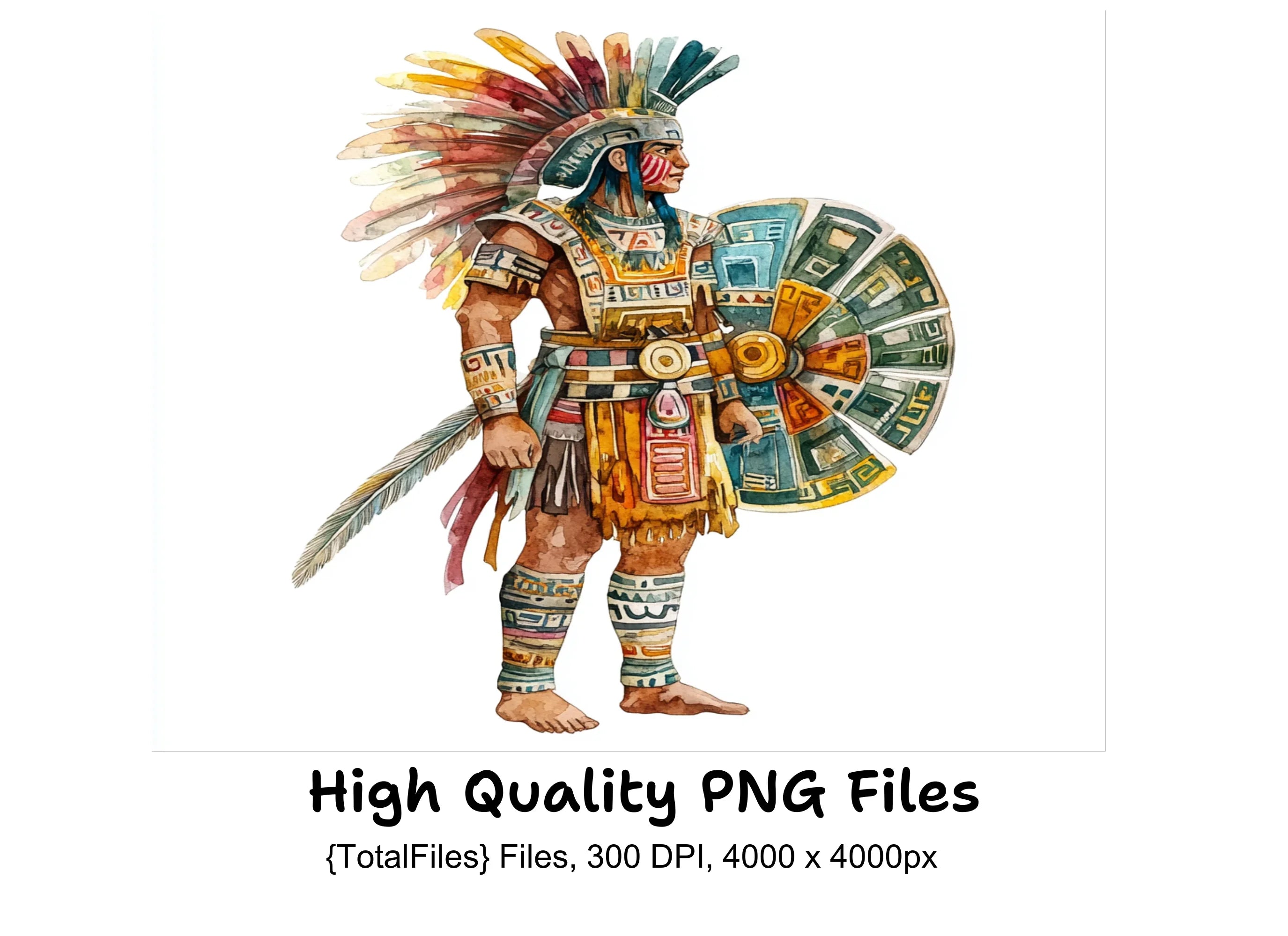 Mayan and Aztec Warrior Illustrations Clipart Bundle