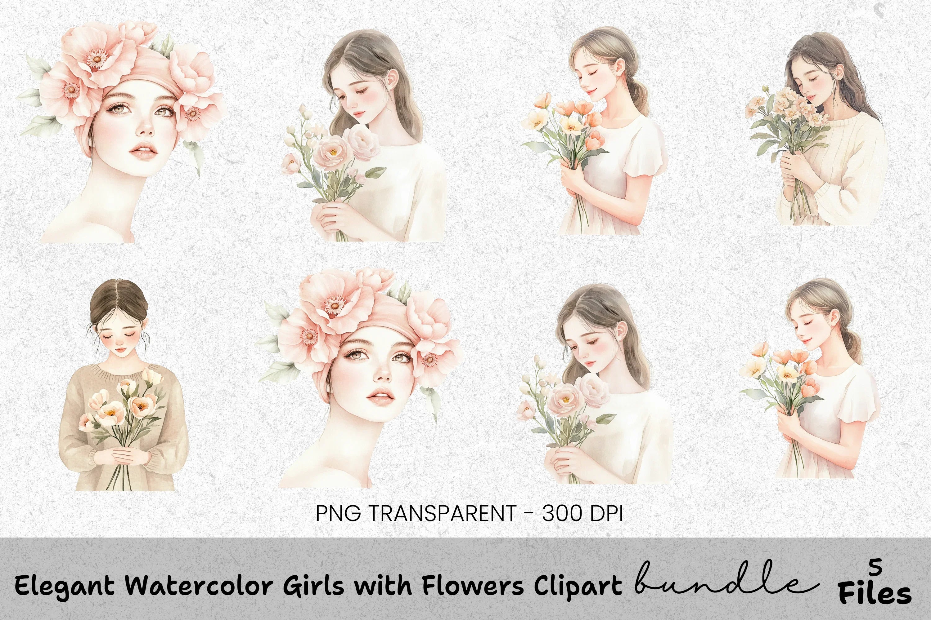 Elegant Girls with Flowers Clipart Bundle