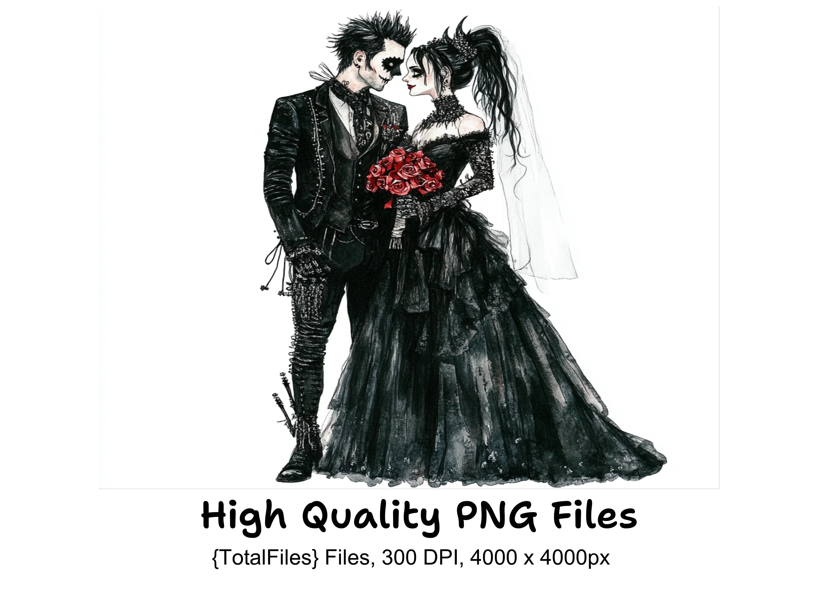 Gothic Wedding Couple Clipart Bundle