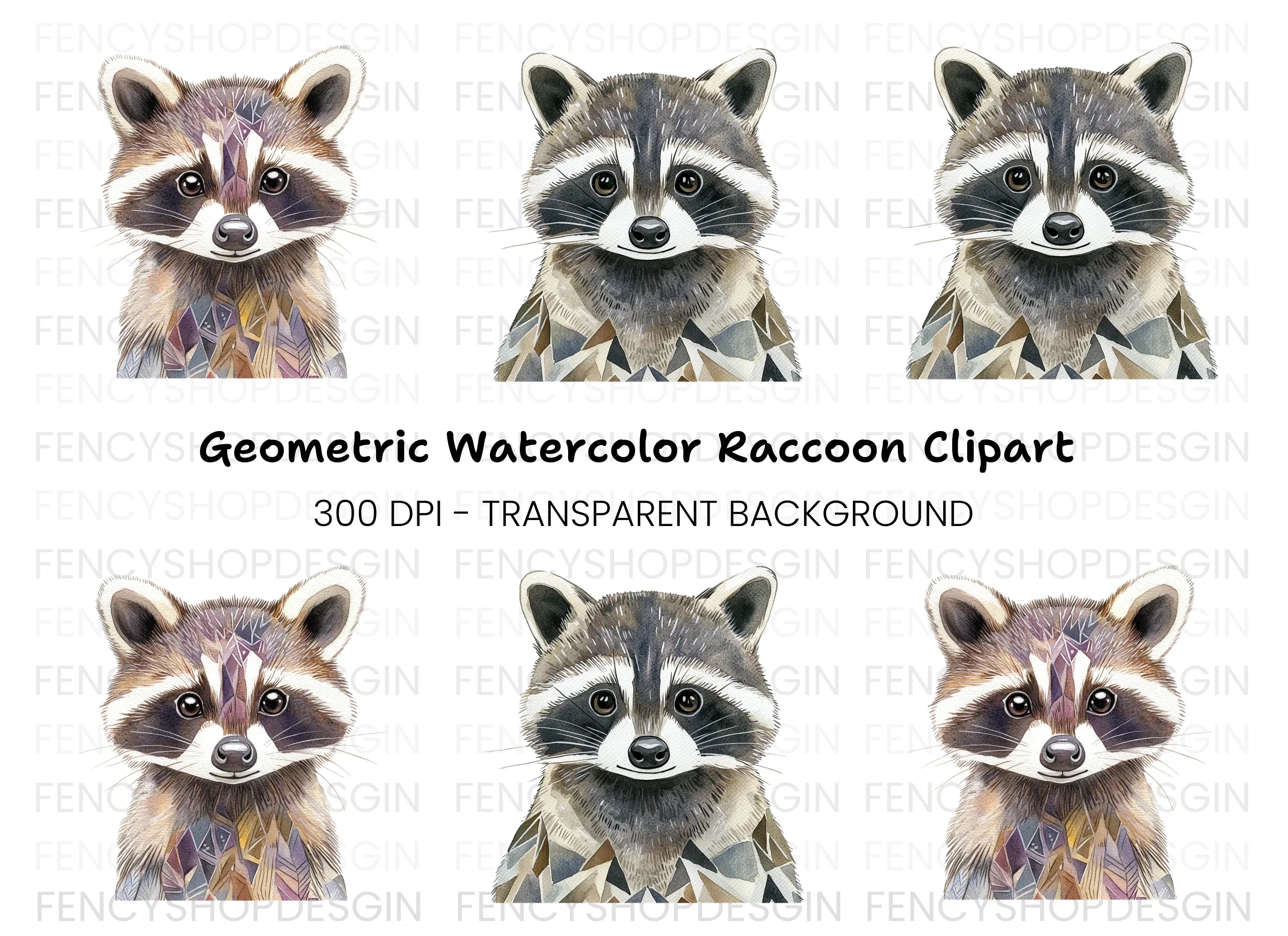Cute Raccoon Faces Clipart Bundle