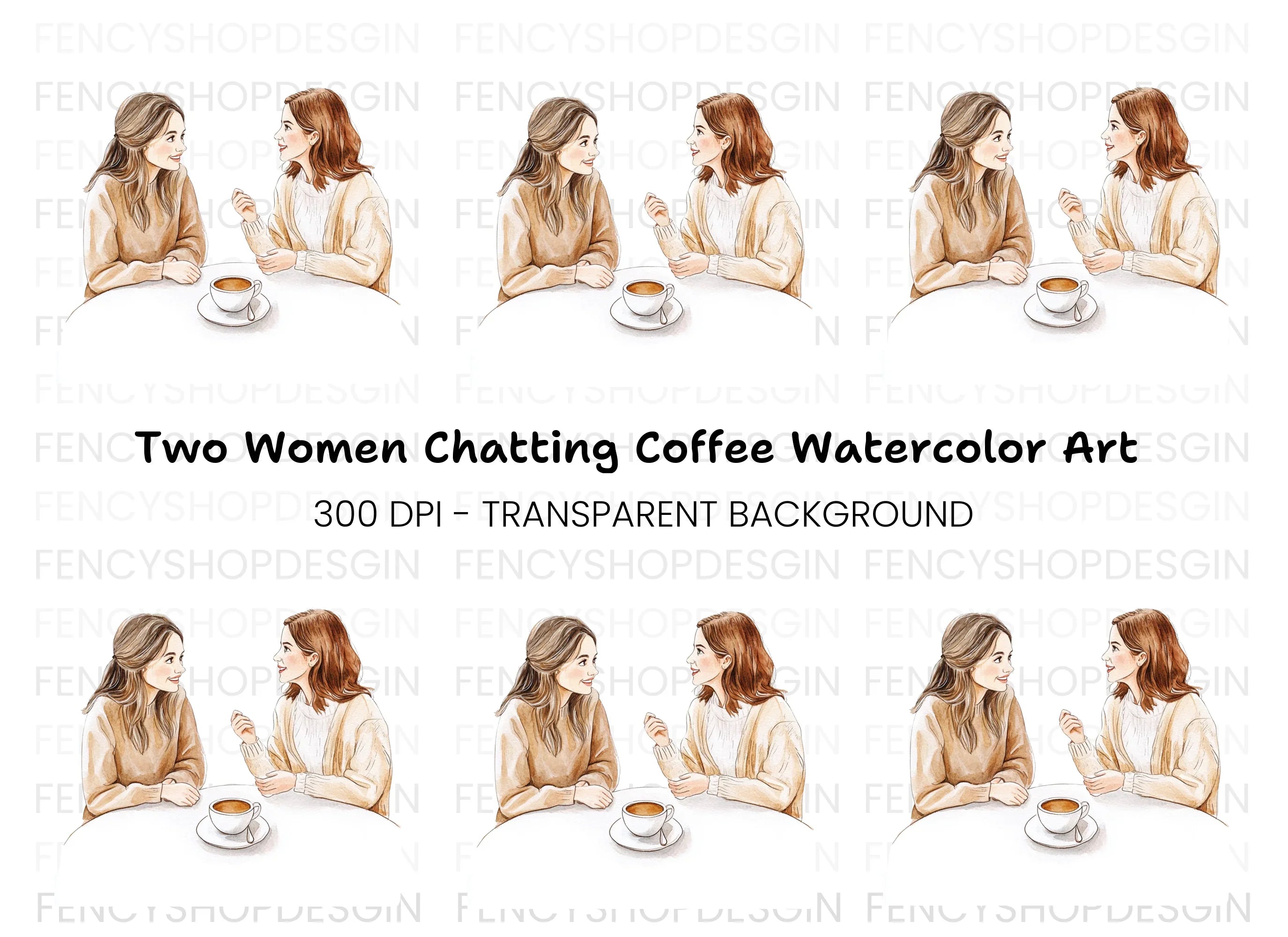 Two Women Chatting Over Coffee Clipart Bundle