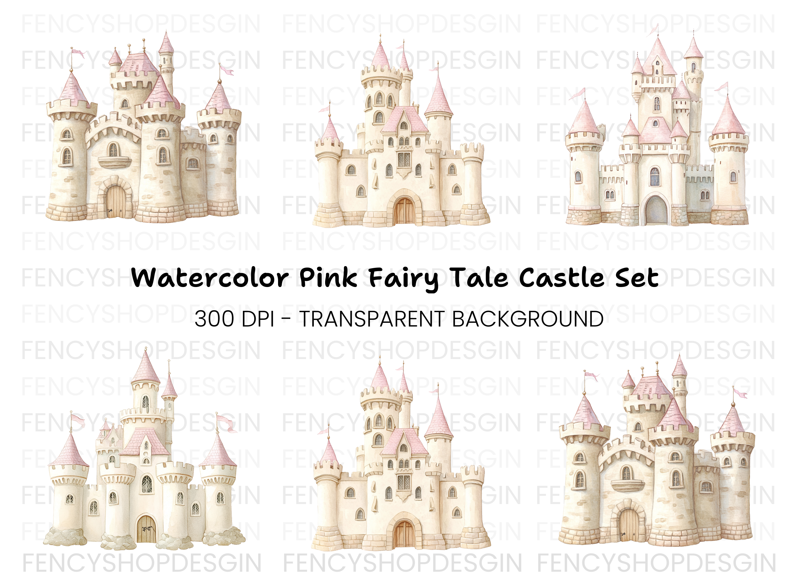 Pink Princess Castle Clipart Bundle