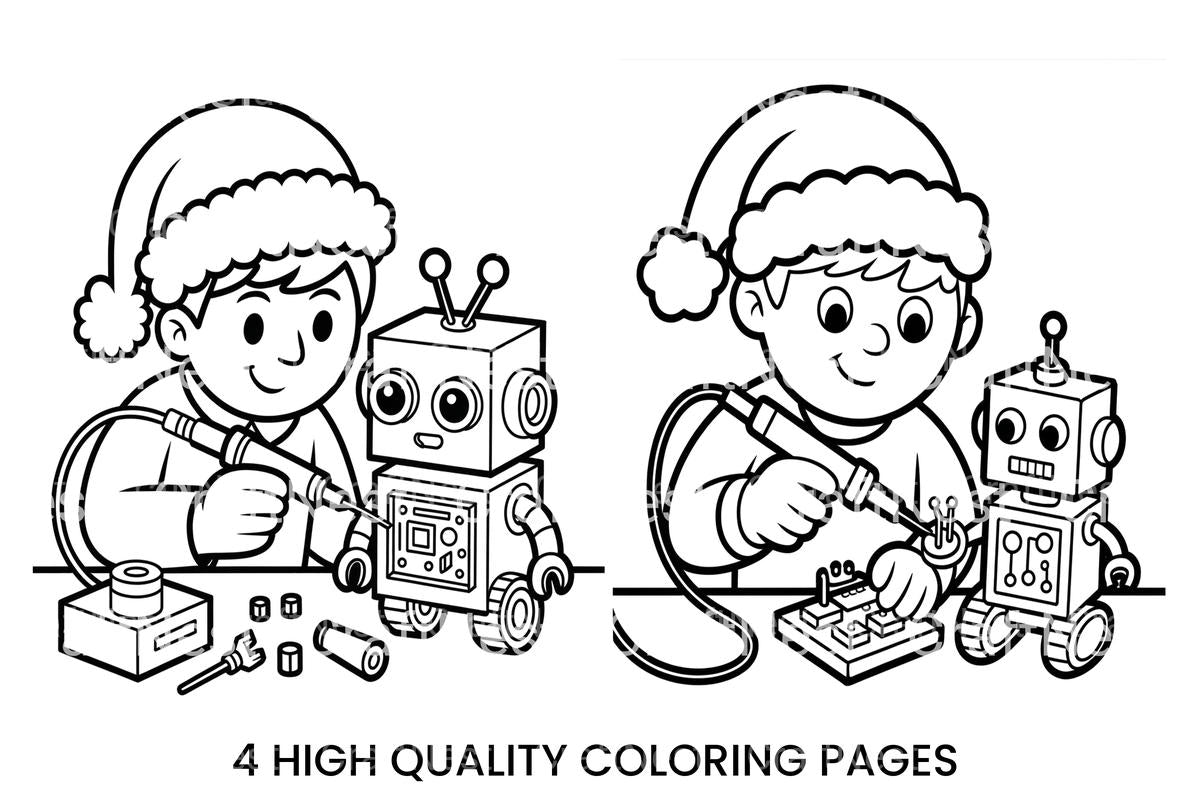 Kids Building Robots Christmas Coloring Books