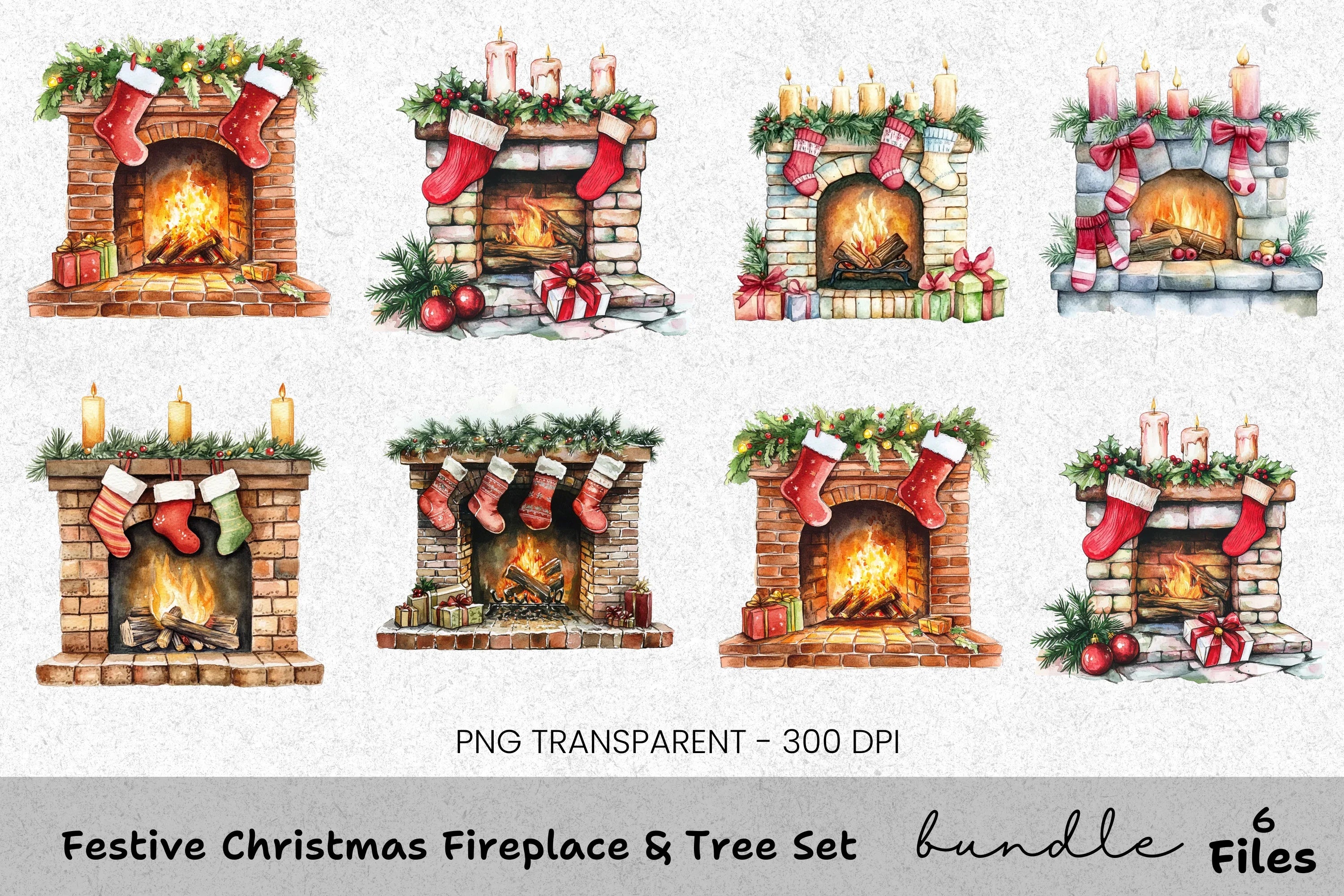 Christmas Fireplace Clipart Bundle