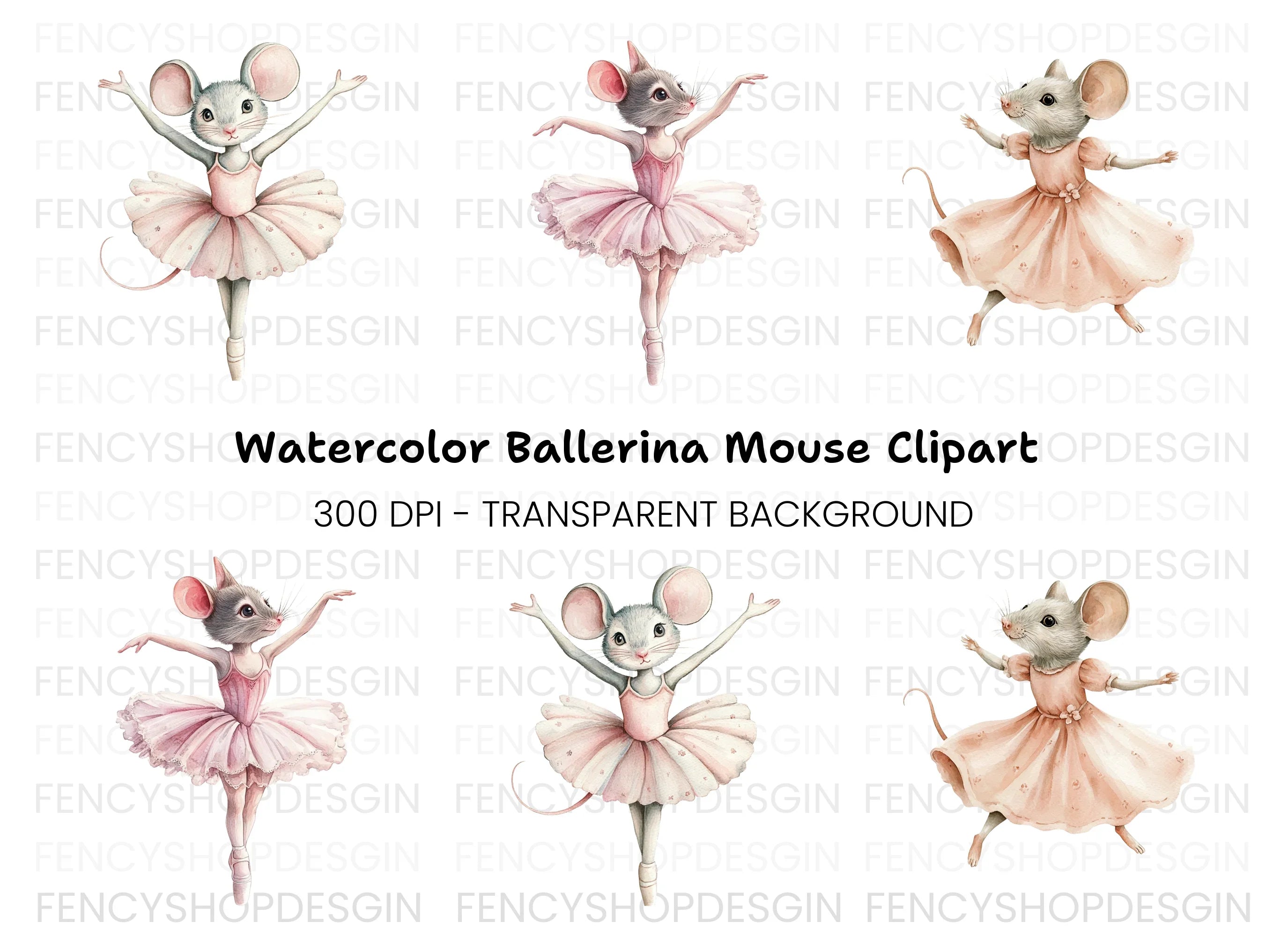 Cute Ballerina Mouse Clipart Bundle
