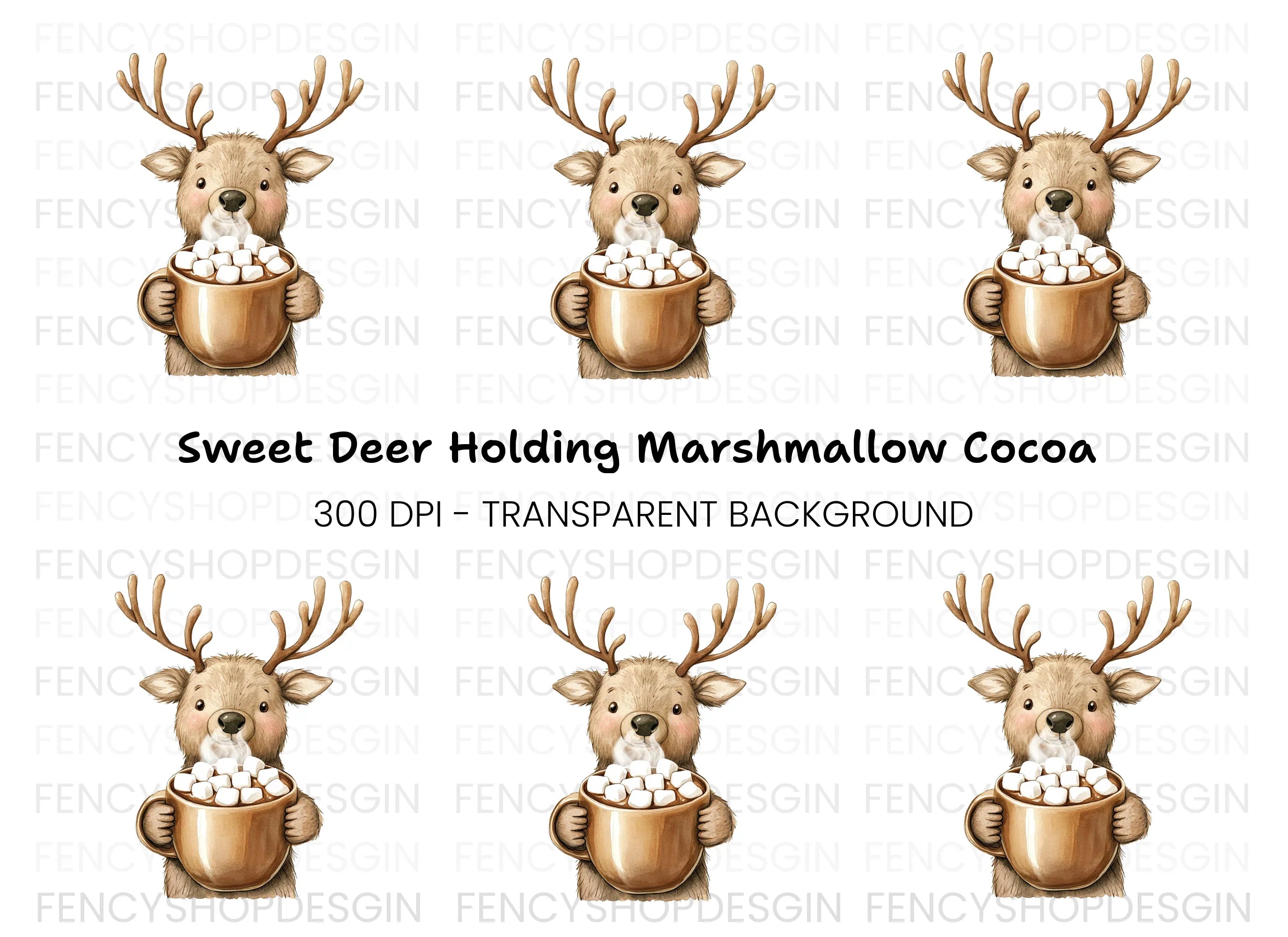Cute Reindeer with Hot Cocoa Clipart Bundle