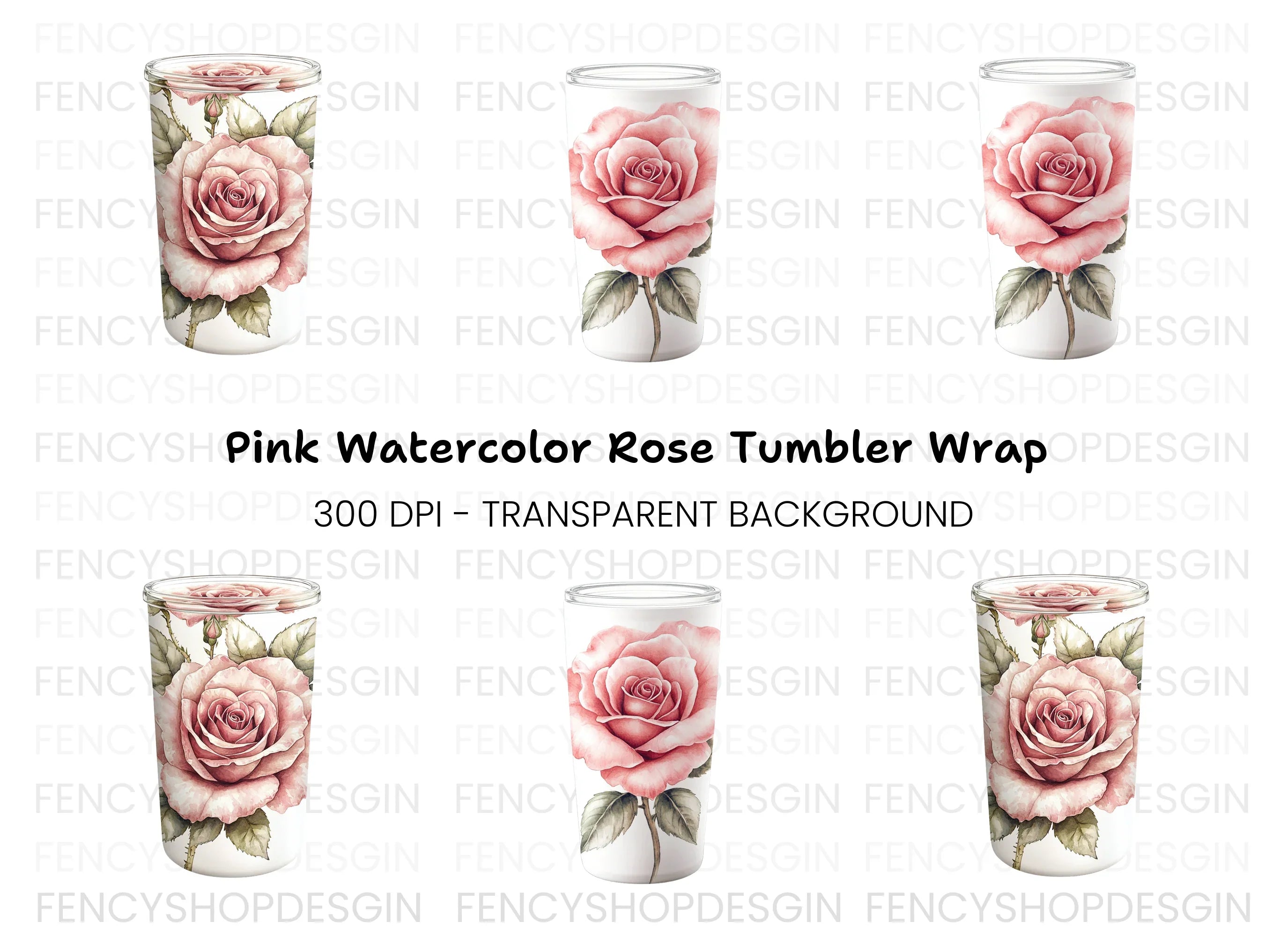 Pink Rose Tumbler Clipart Bundle