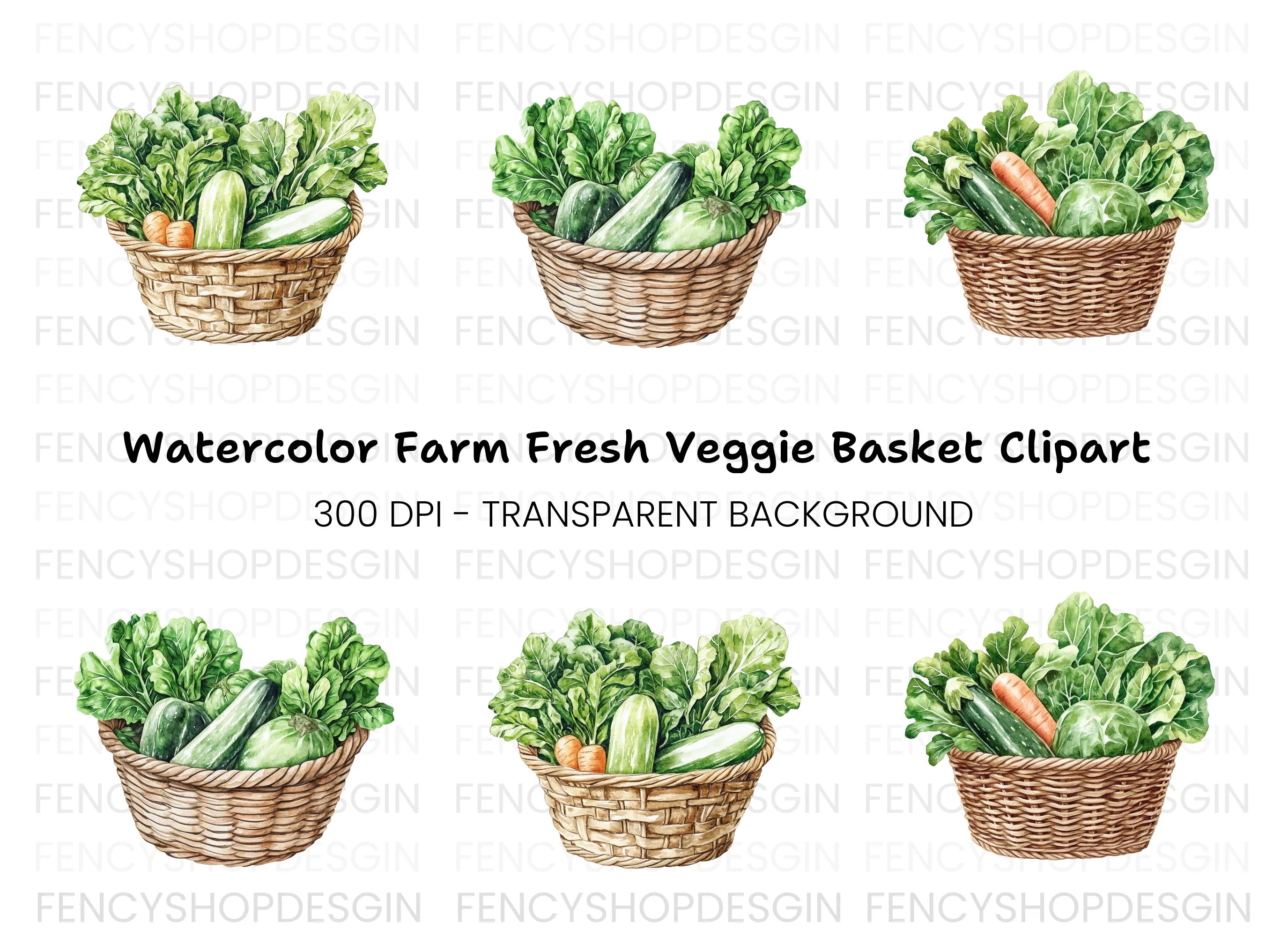 Green Vegetable Baskets Clipart Bundle