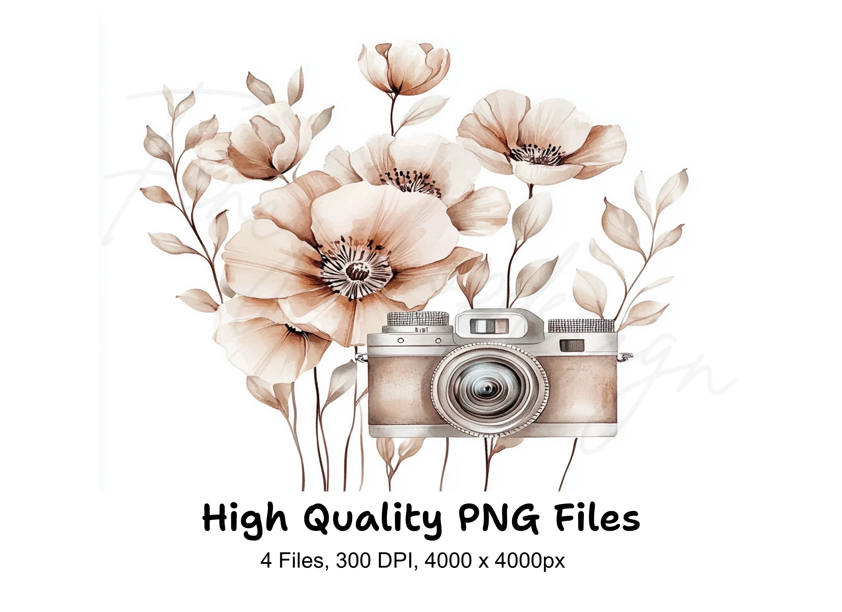 Vintage Camera and Floral Clipart Bundle