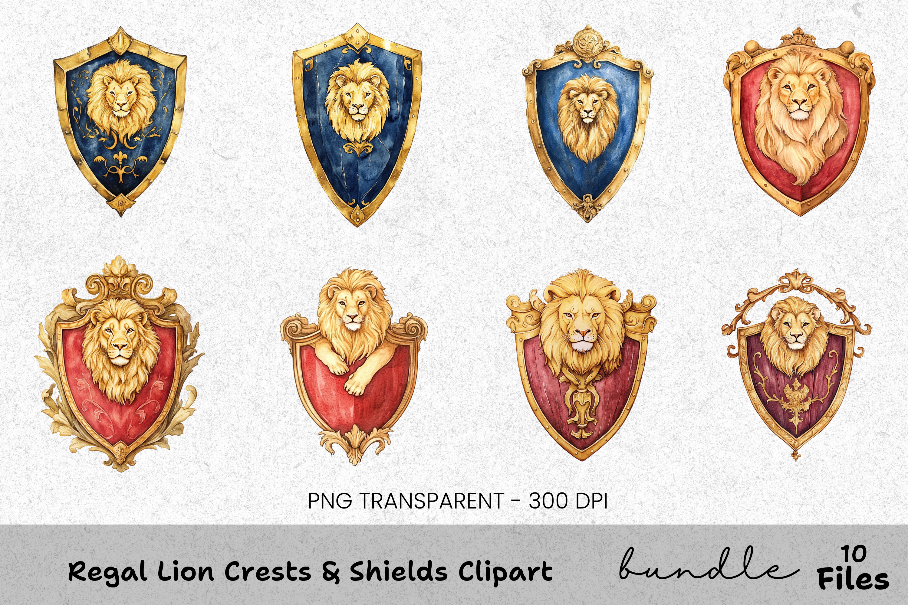 Regal Lion Crests Shields Clipart Bundle