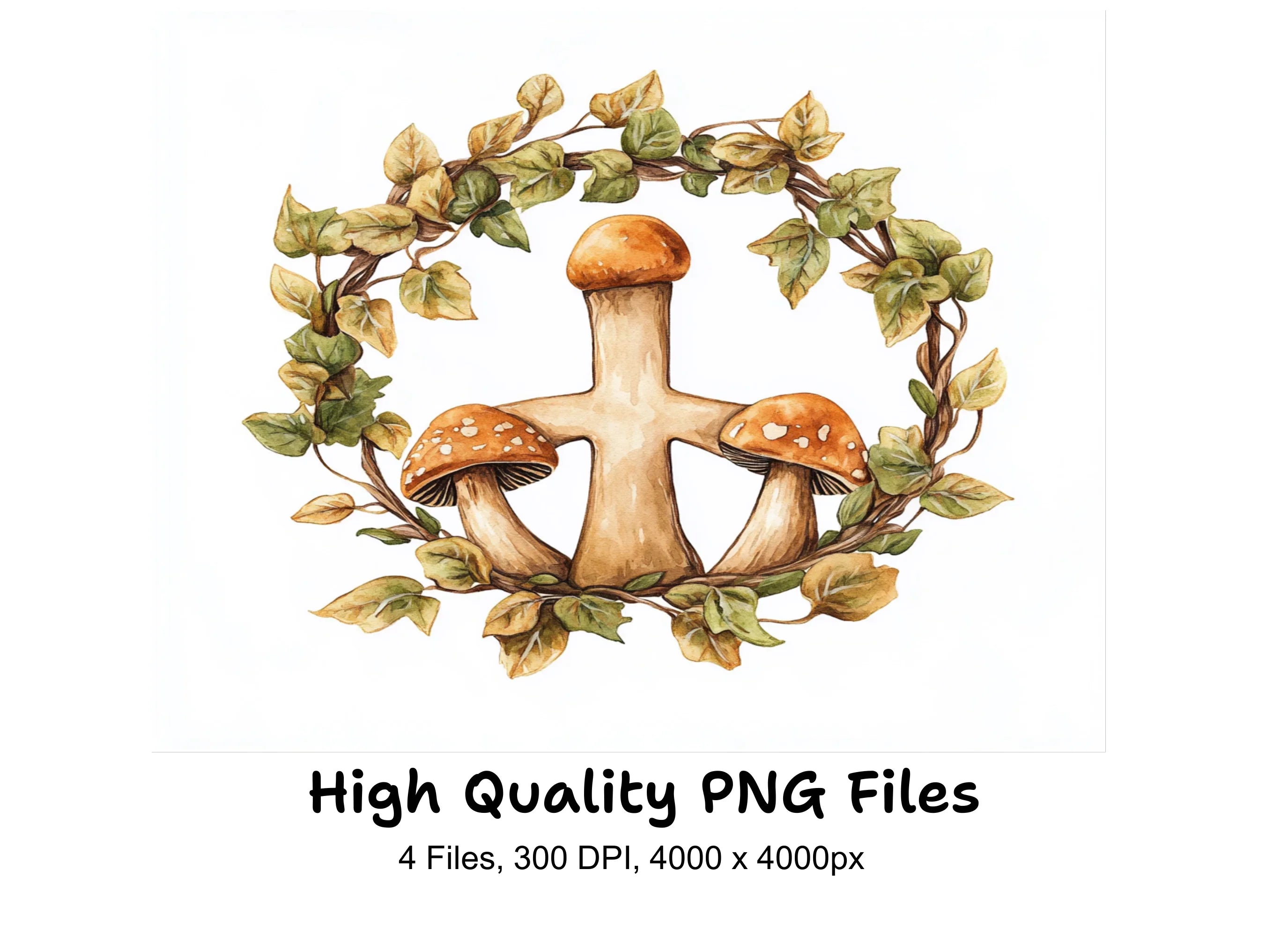 Forest Mushroom Wreath Clipart Bundle