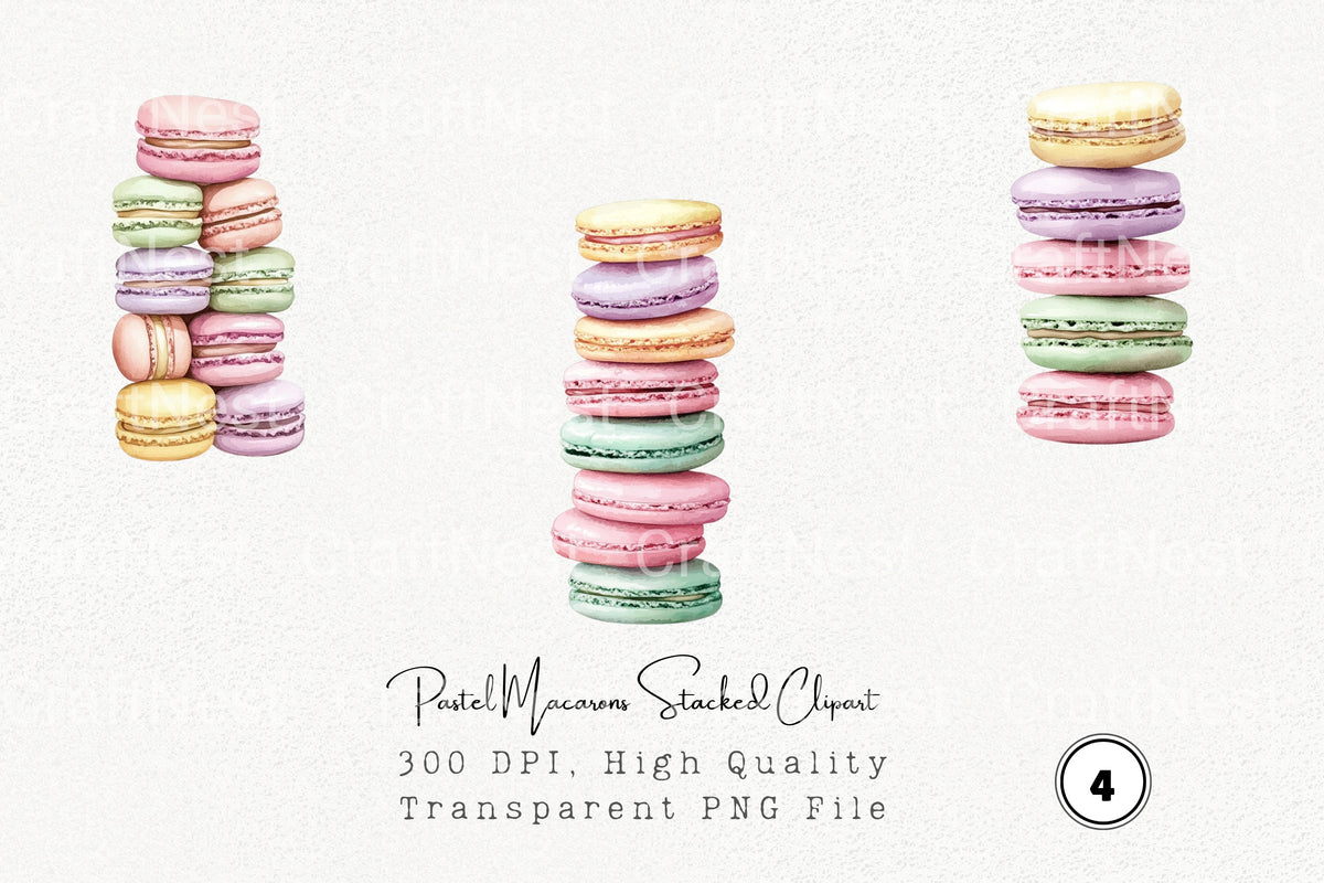 Pastel Macarons Stacked Clipart Bundle