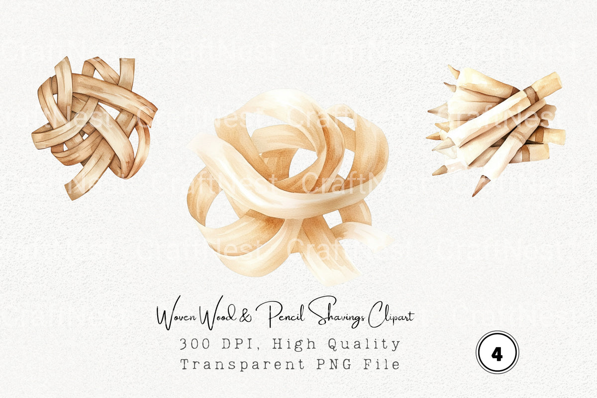 Woven Wood Pencil Shavings Clipart Bundle
