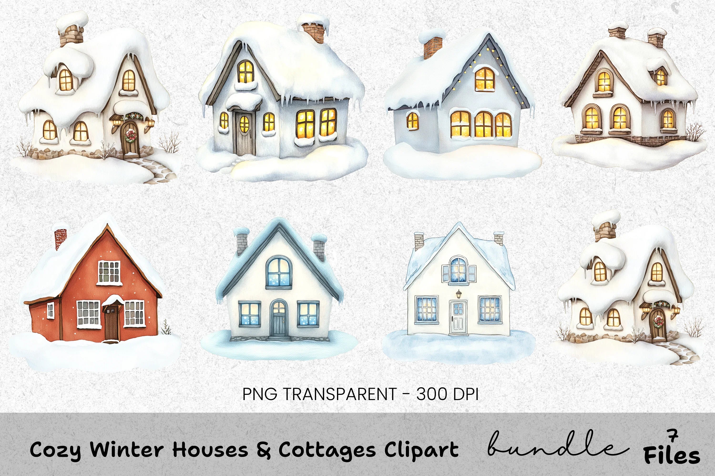 Cozy Winter Houses Cottages Clipart Bundle