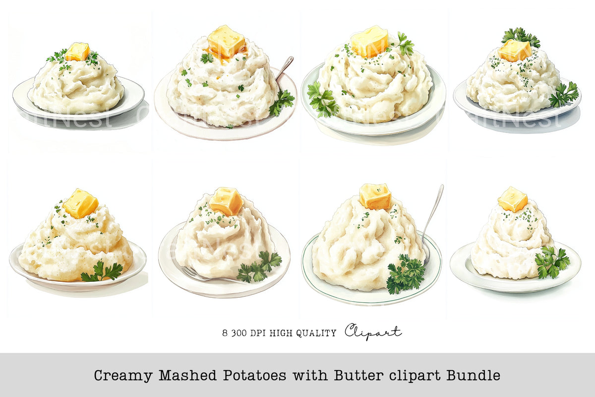 Creamy Mashed Potatoes With Butter Clipart Bundle