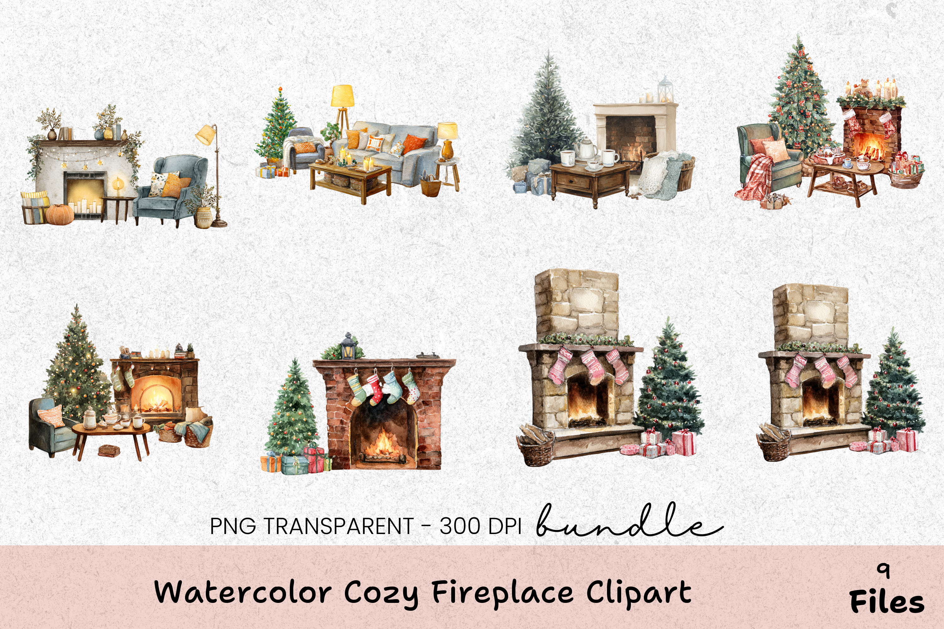 Cozy Fireplace Clipart Bundle