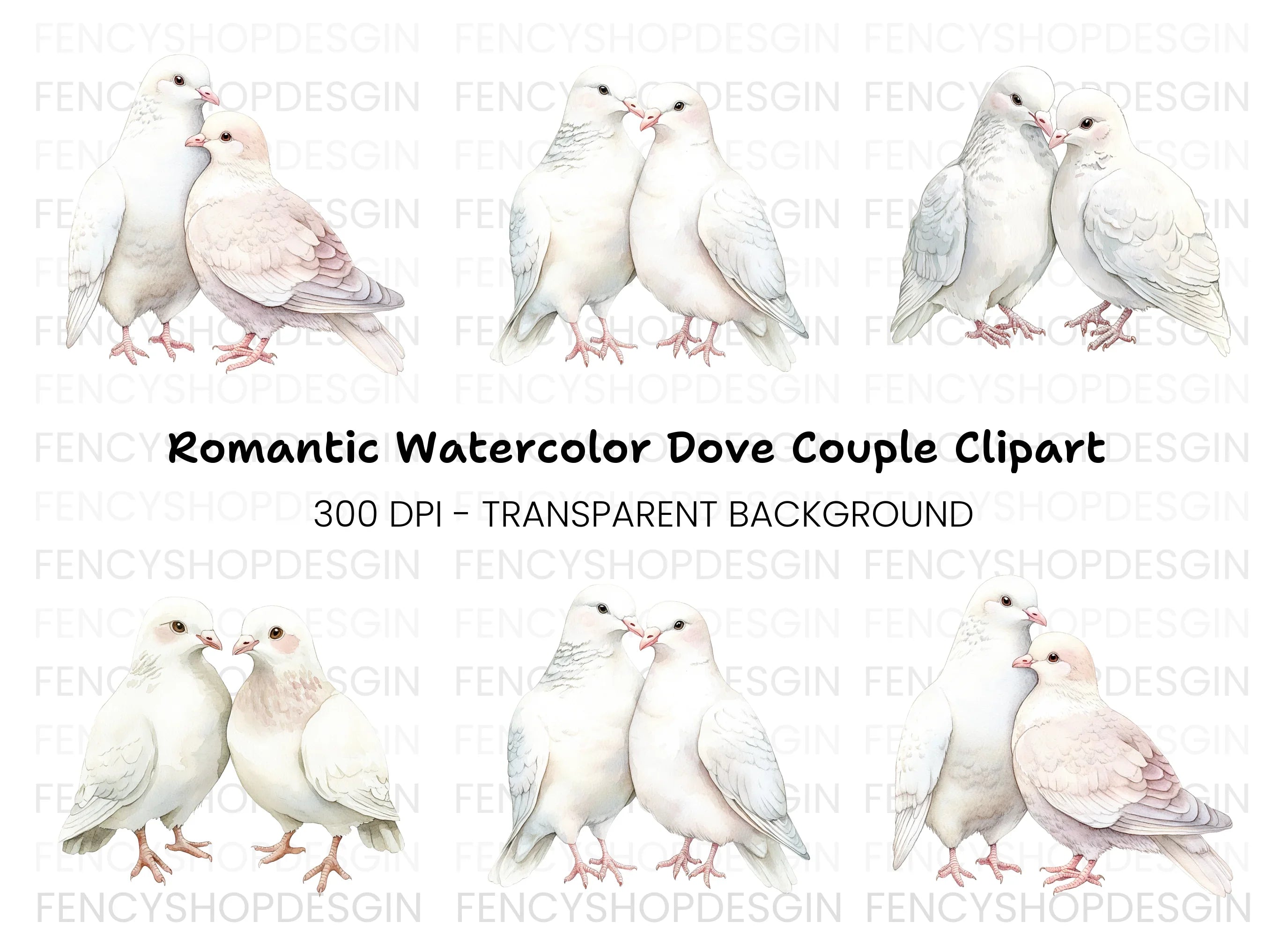 Romantic White Dove Couple Clipart Bundle