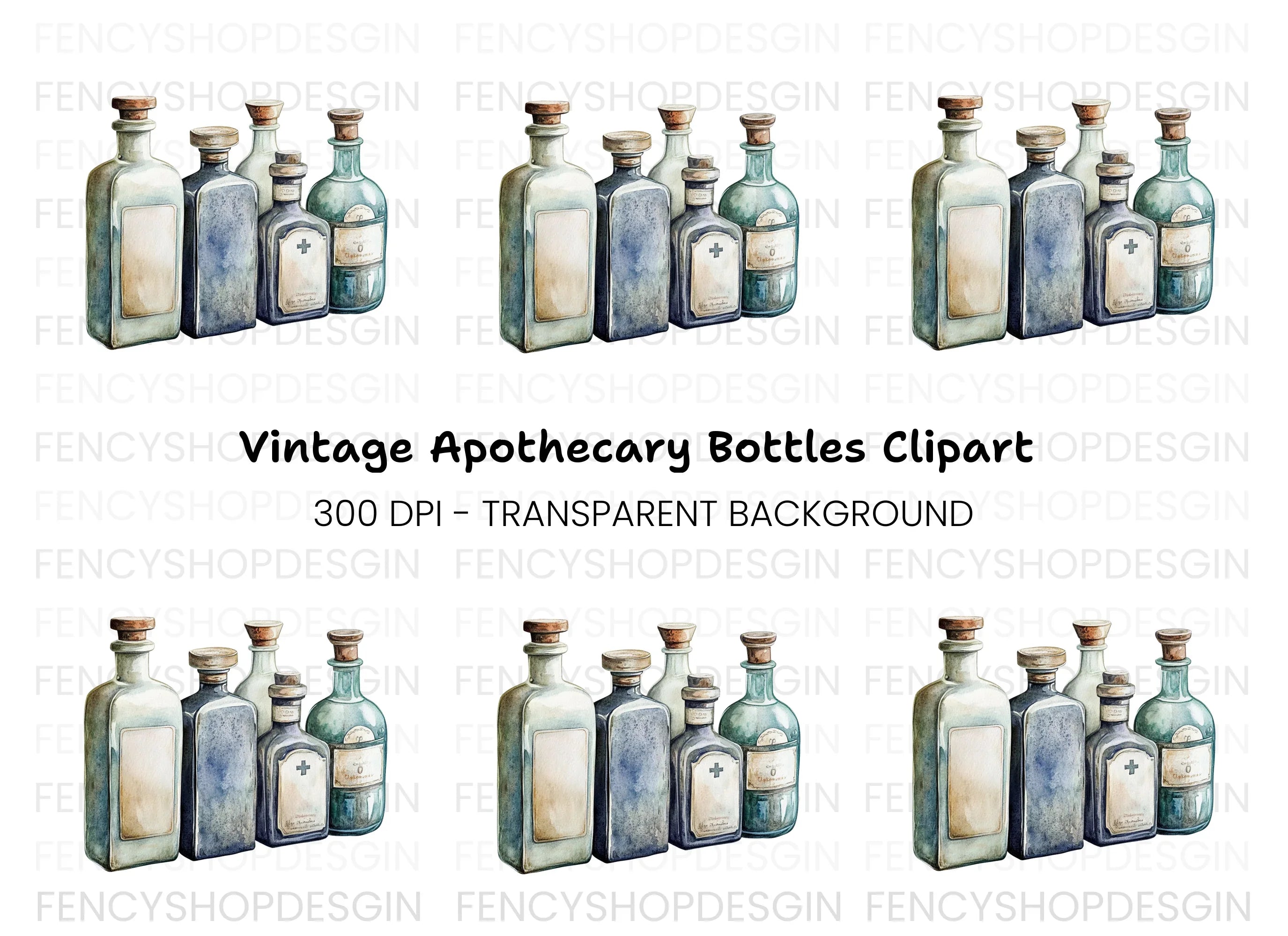Vintage Apothecary Bottles Clipart Bundle
