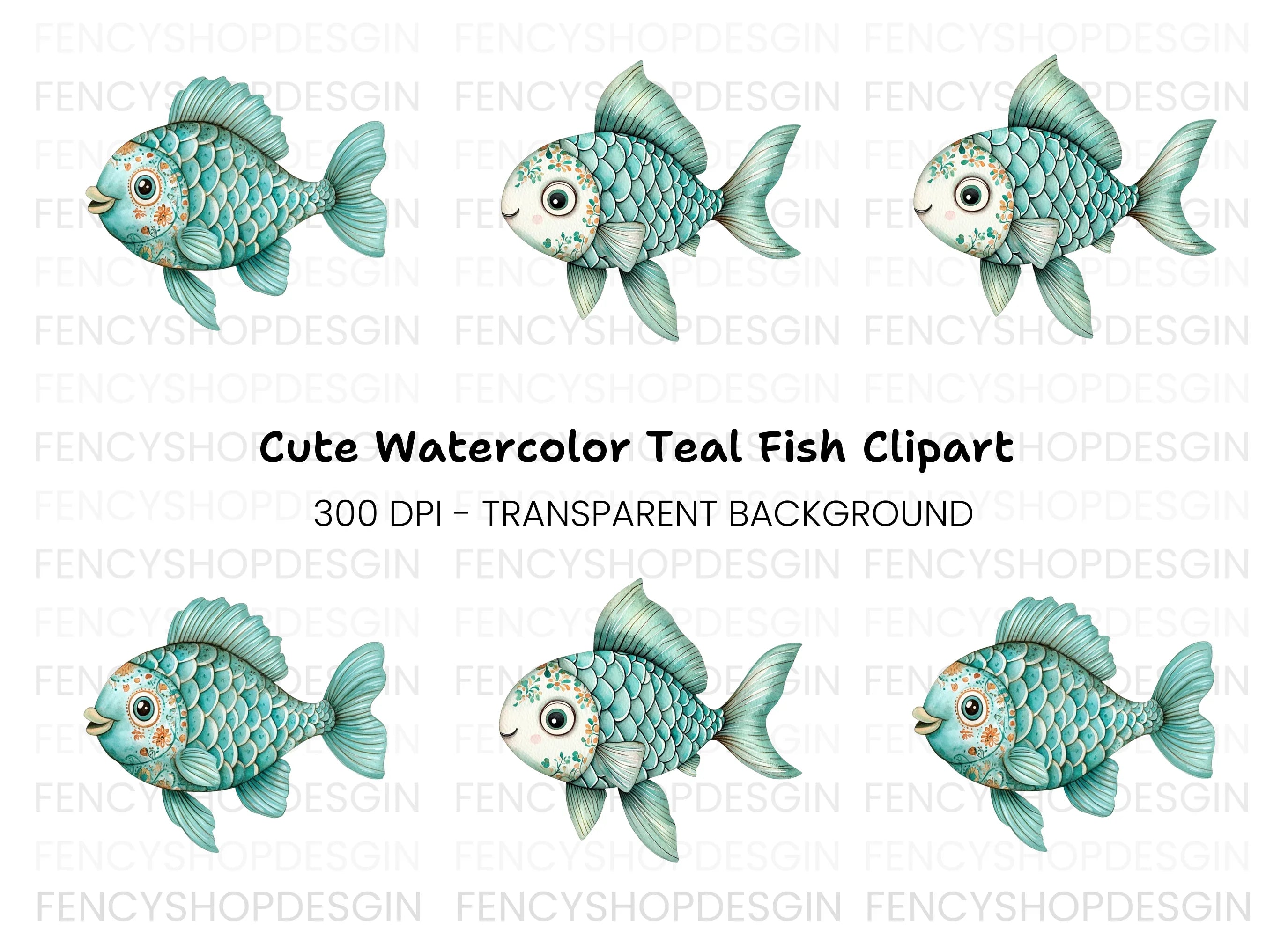 Whimsical Blue Fish Clipart Bundle
