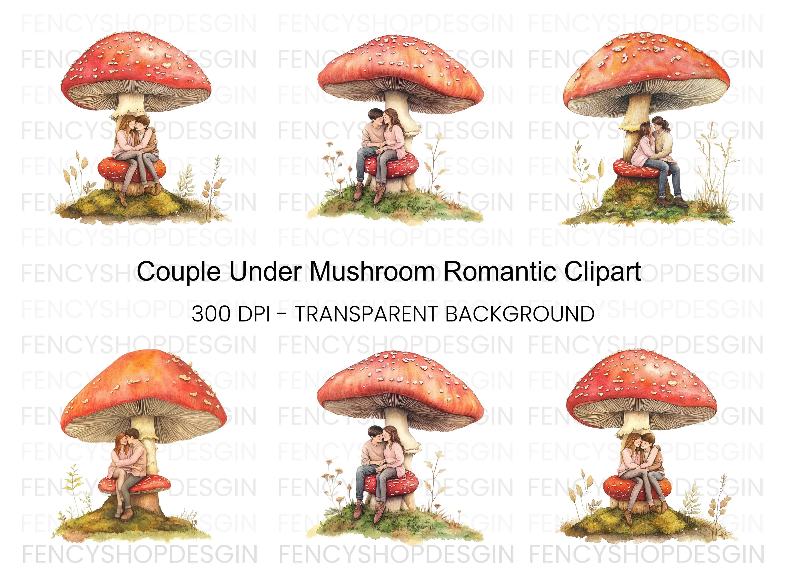 Couple on Mushroom Clipart Bundle
