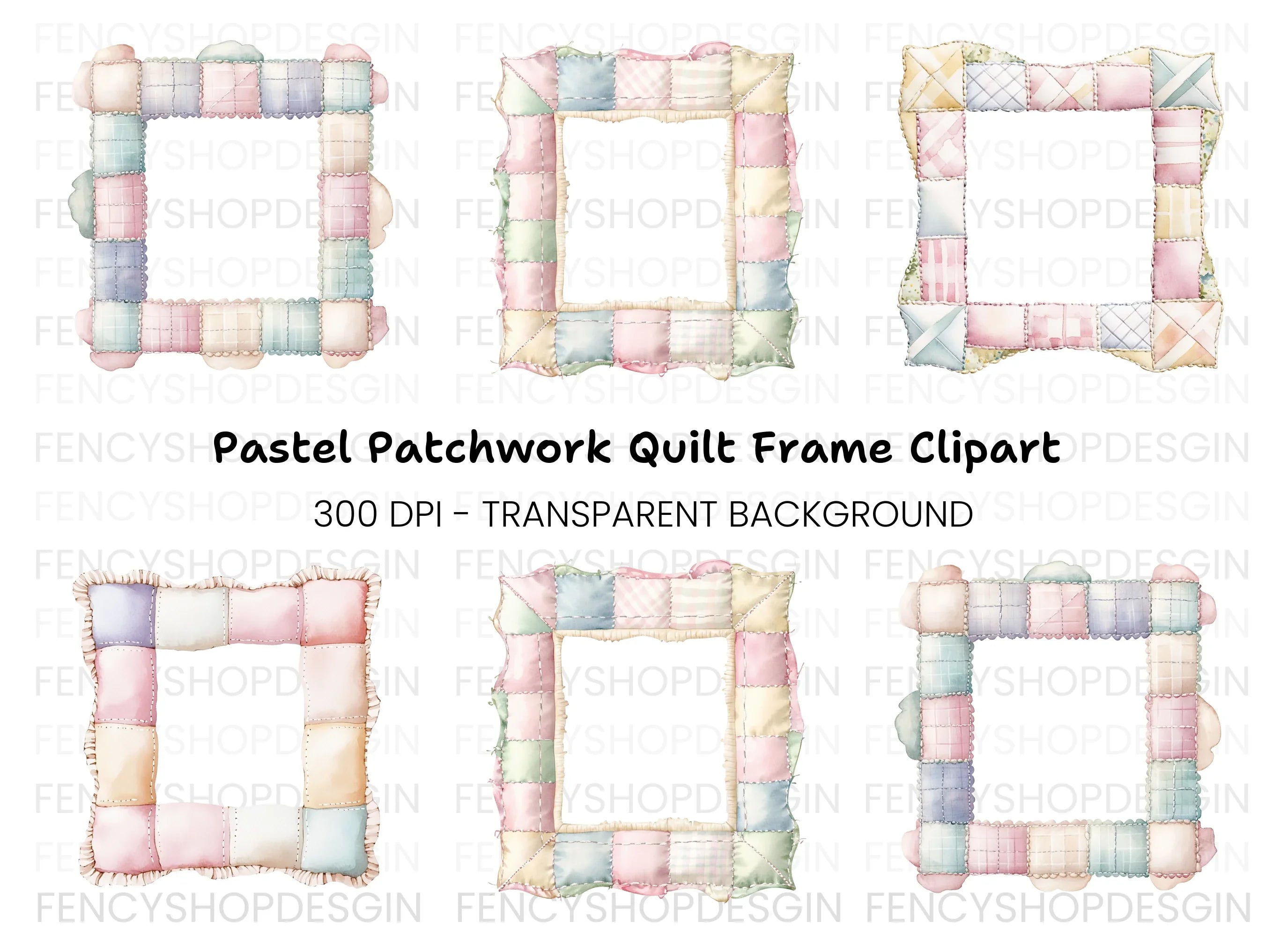 Quilted Pastel Frames Clipart Bundle
