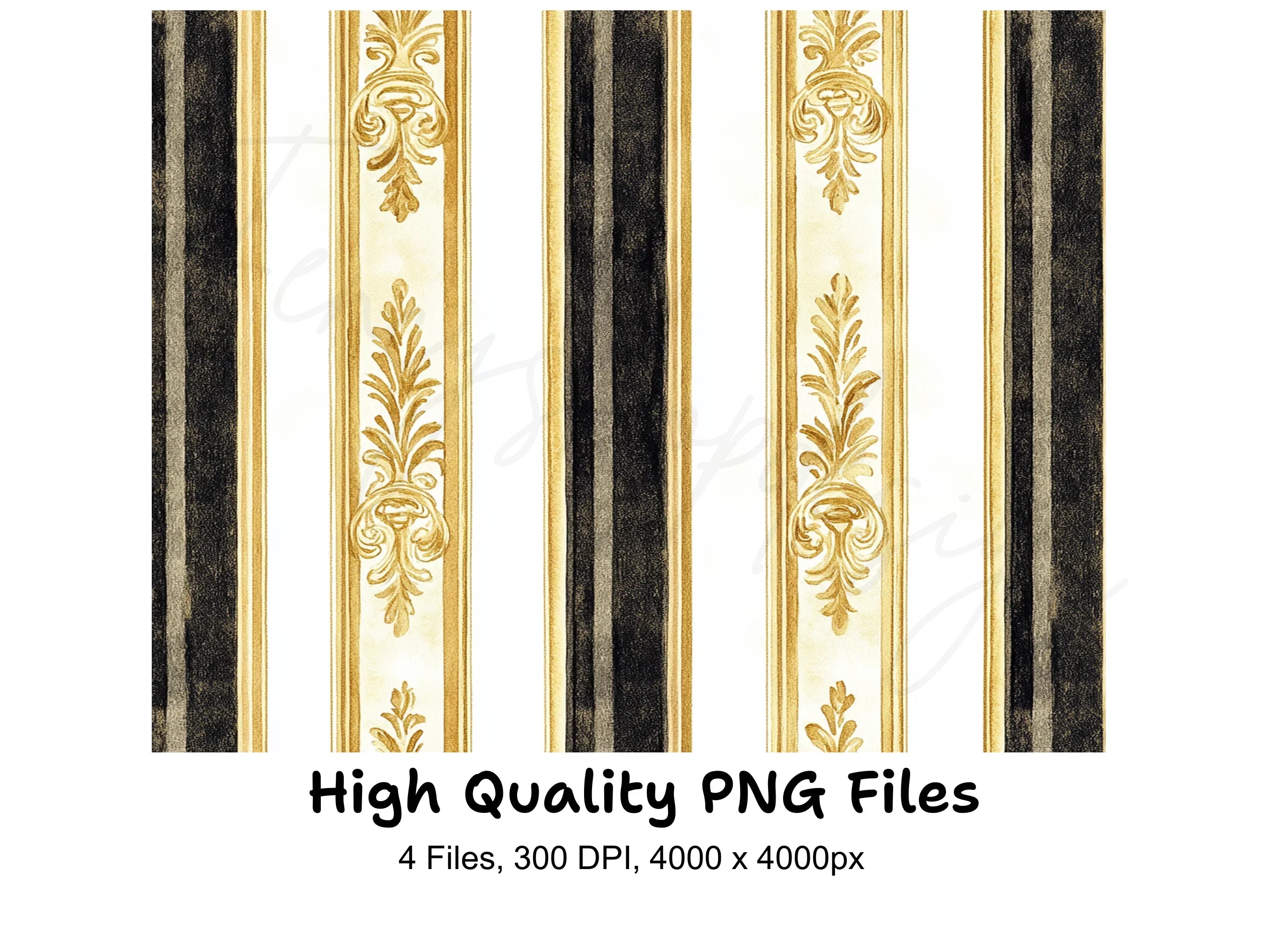 Elegant Gold Black Damask Pattern Clipart Bundle