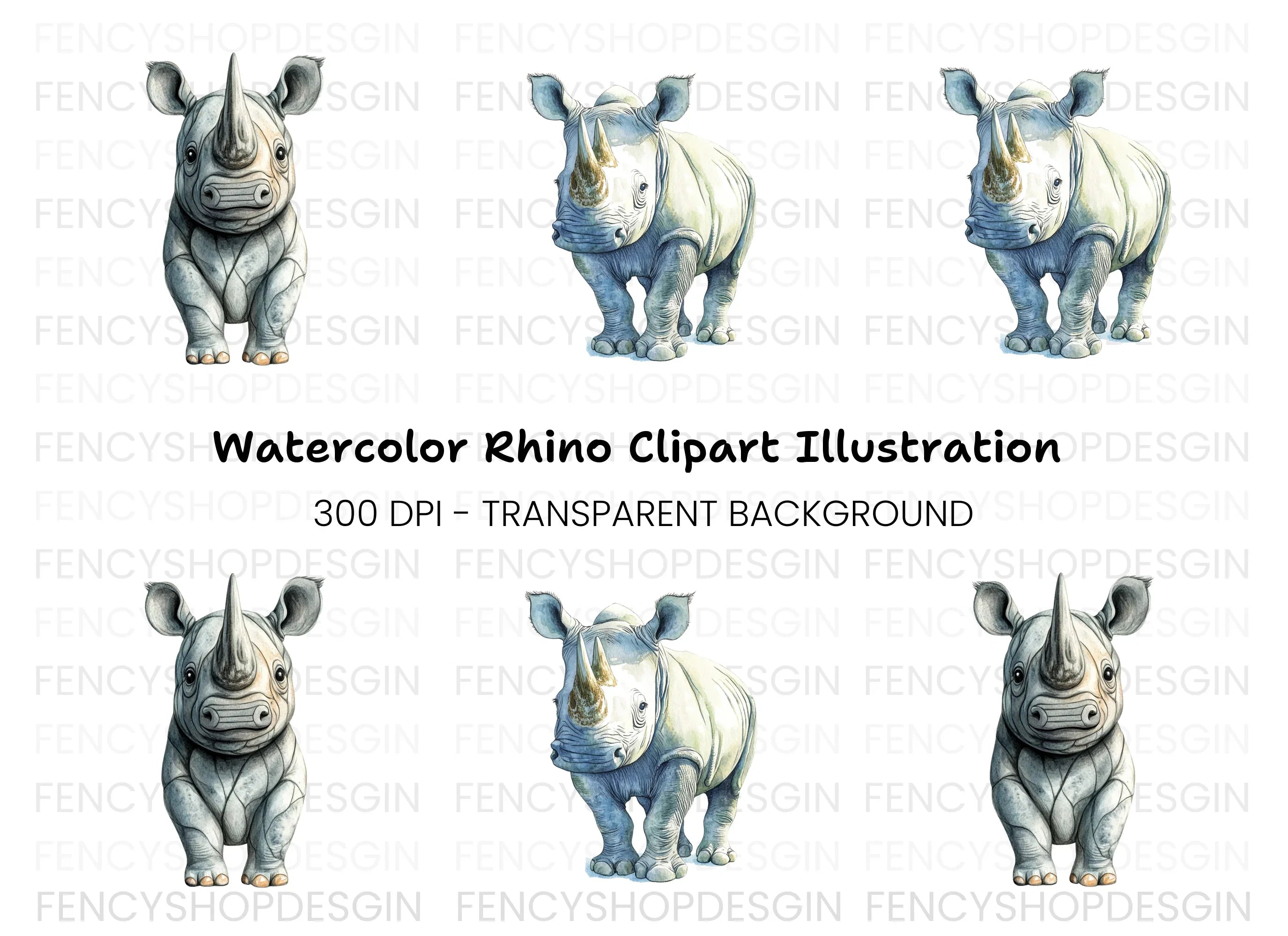 Cute Baby Rhino Clipart Bundle