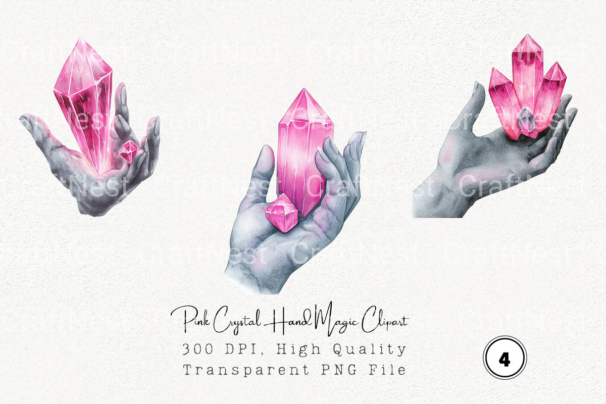 Pink Crystal Hand Magic Clipart Bundle