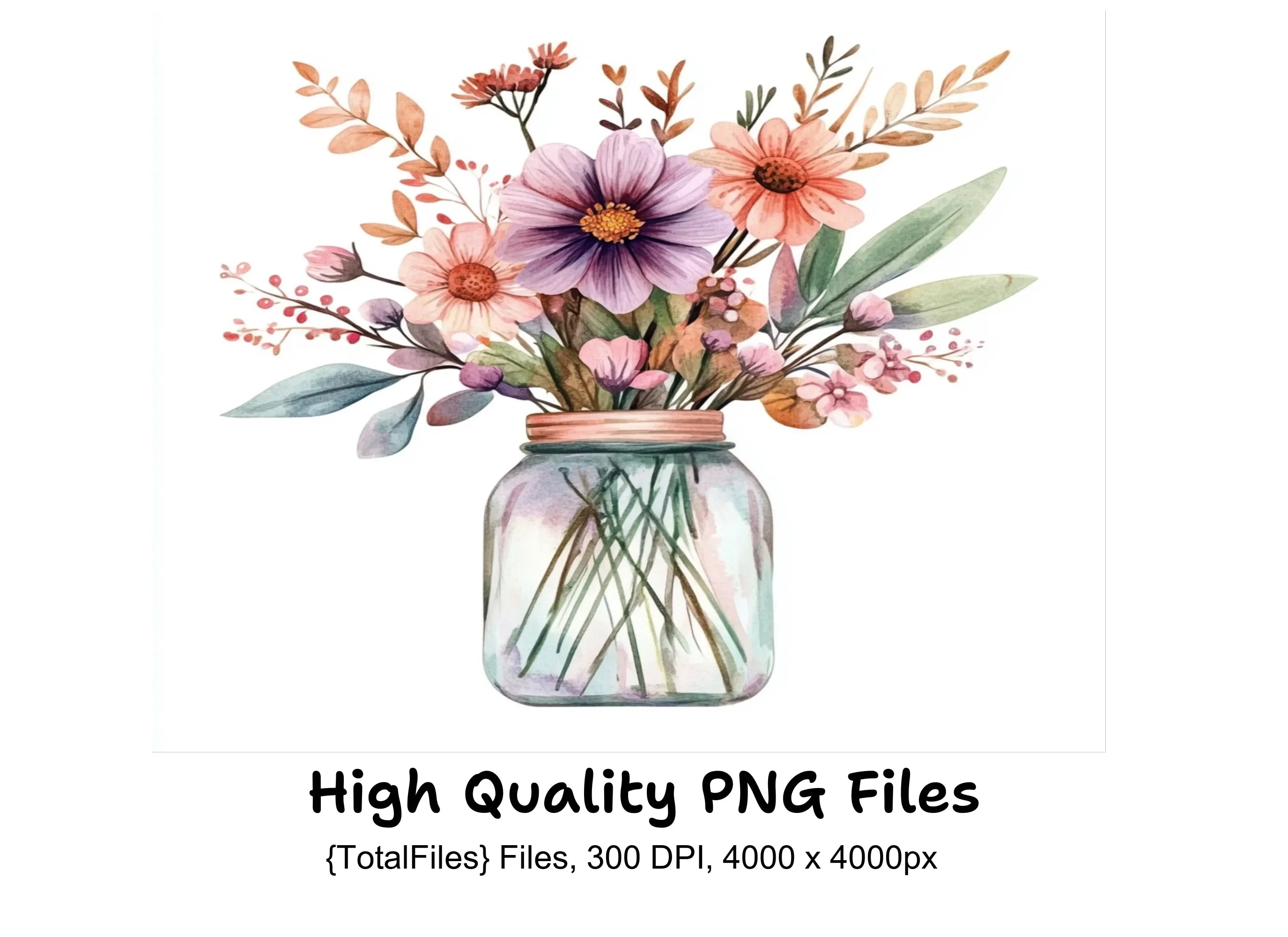 Floral Mason Jar Clipart Bundle