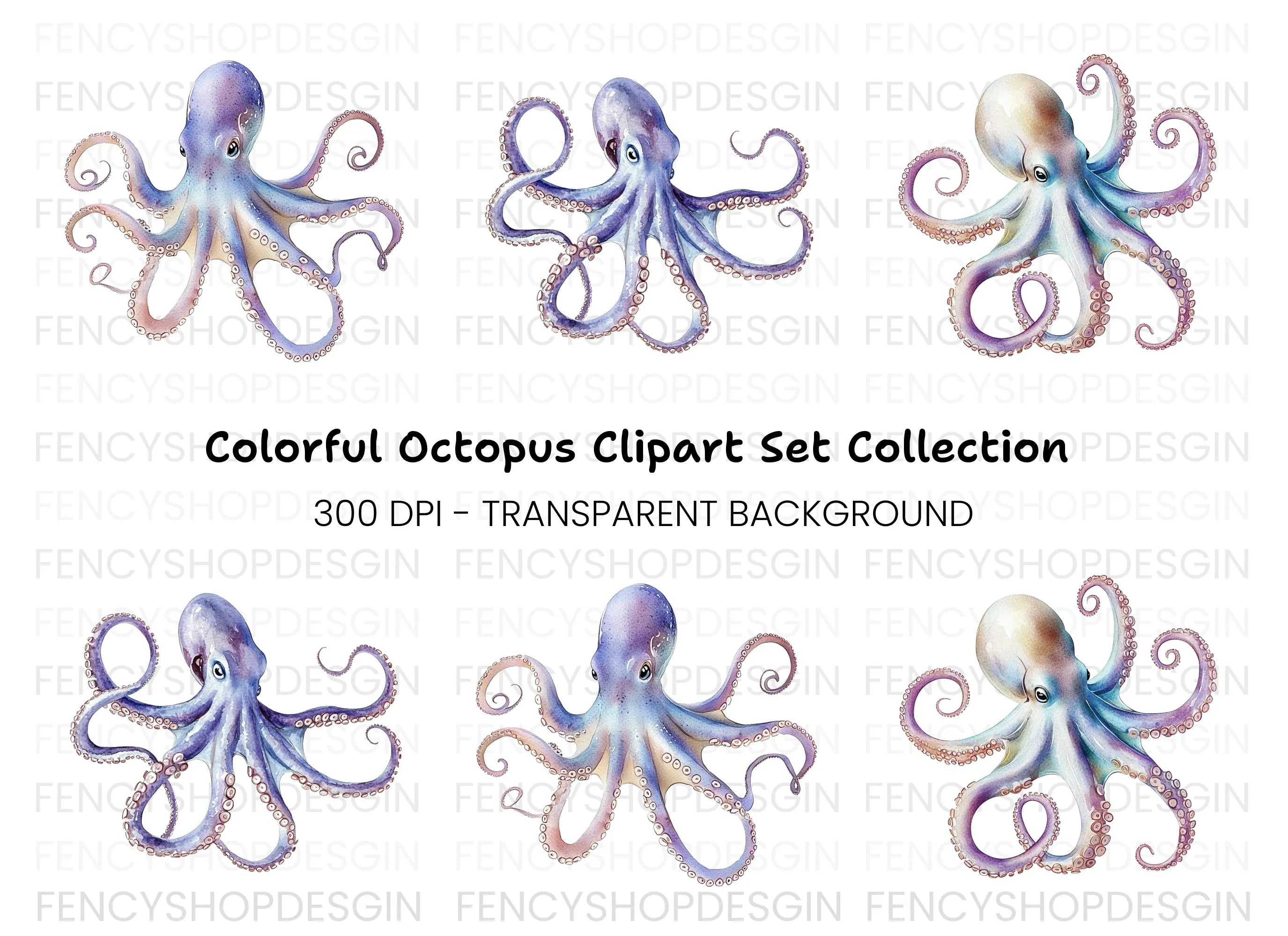 Vibrant Octopus Clipart Bundle