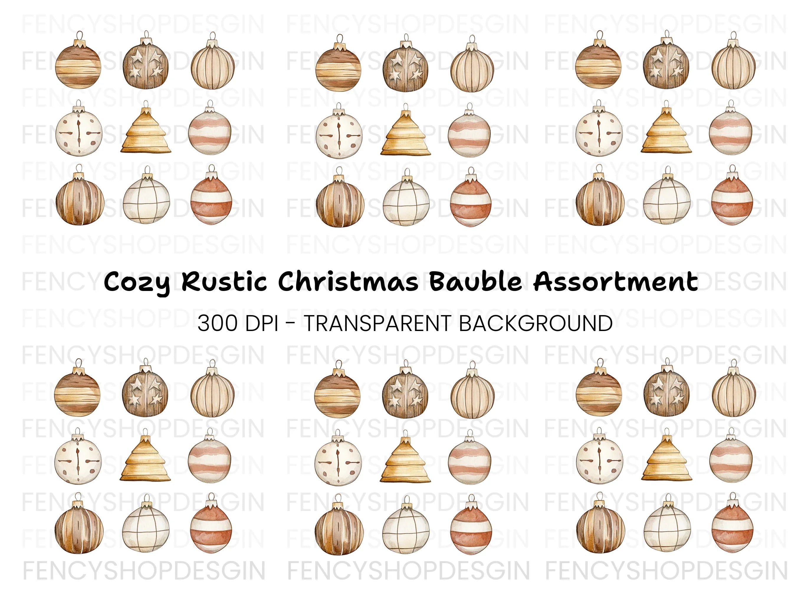 Rustic Christmas Ornaments Clipart Bundle