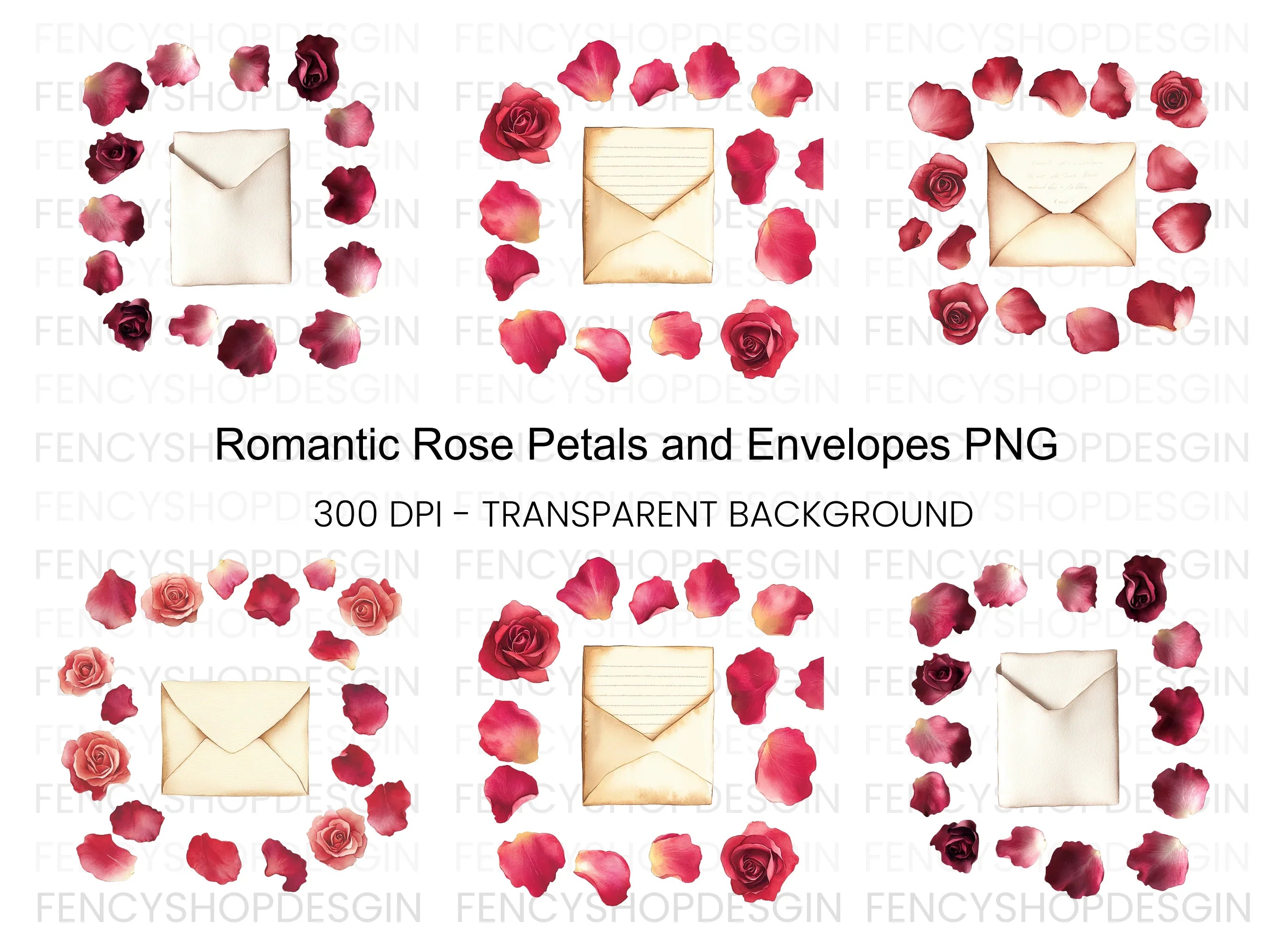 Rose Petals and Envelopes Clipart Bundle