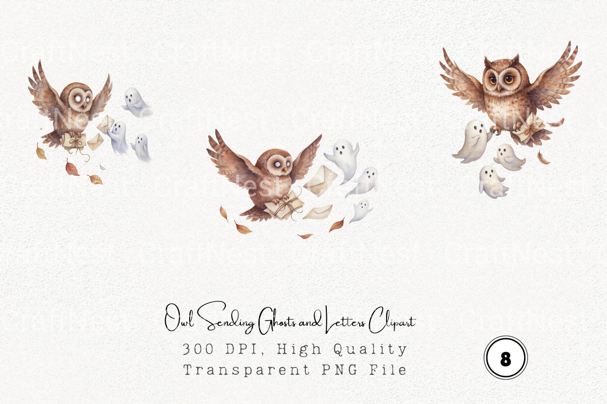 Owl Sending Ghosts And Letters Clipart Bundle