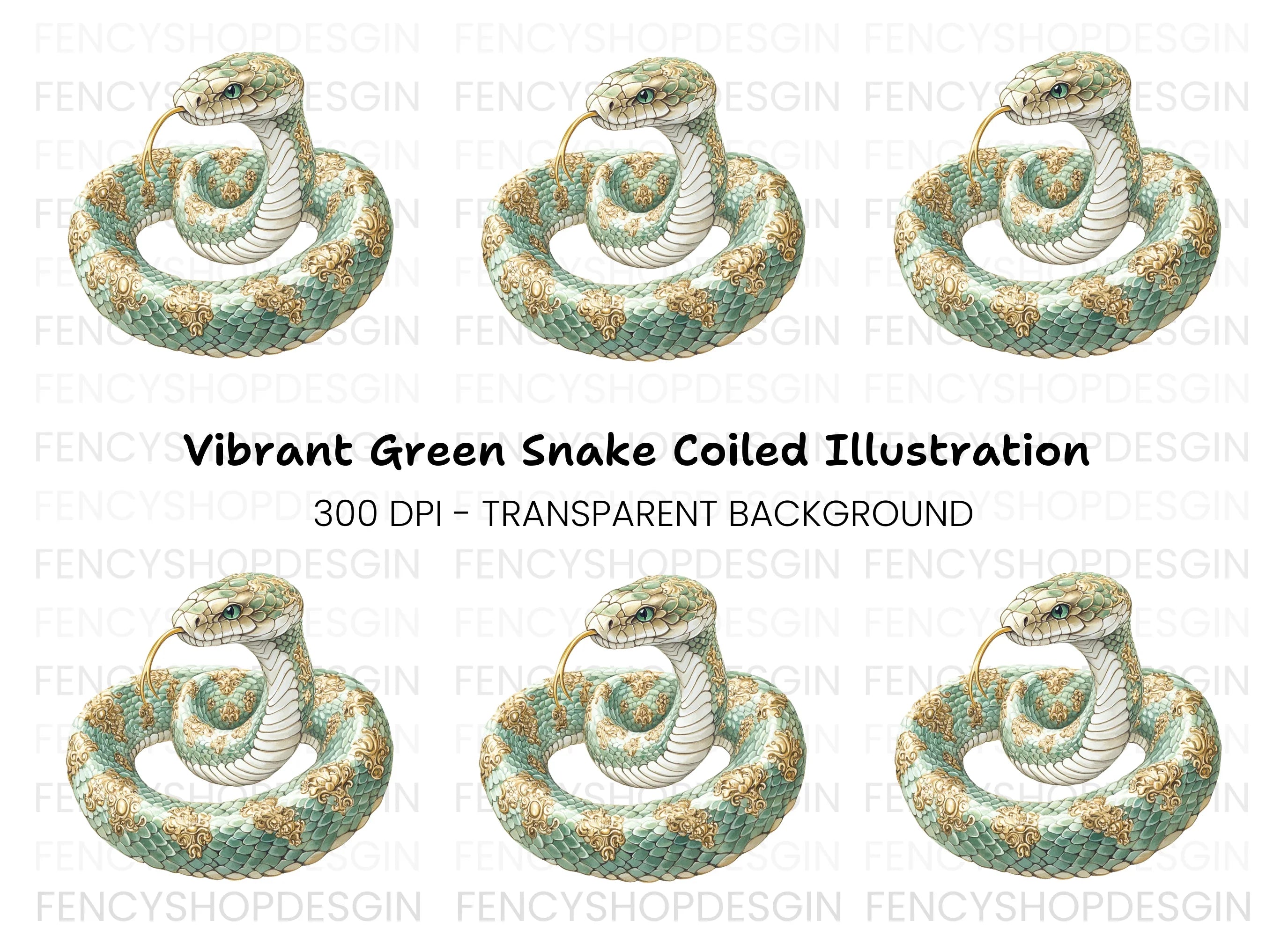 Elegant Green Ornate Snake Clipart Bundle