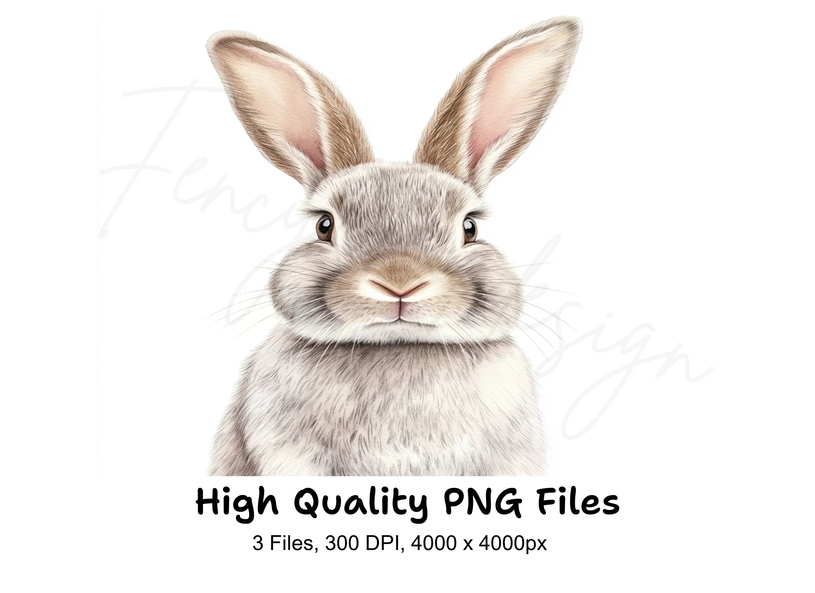 Realistic Grey Rabbit Head Clipart Bundle
