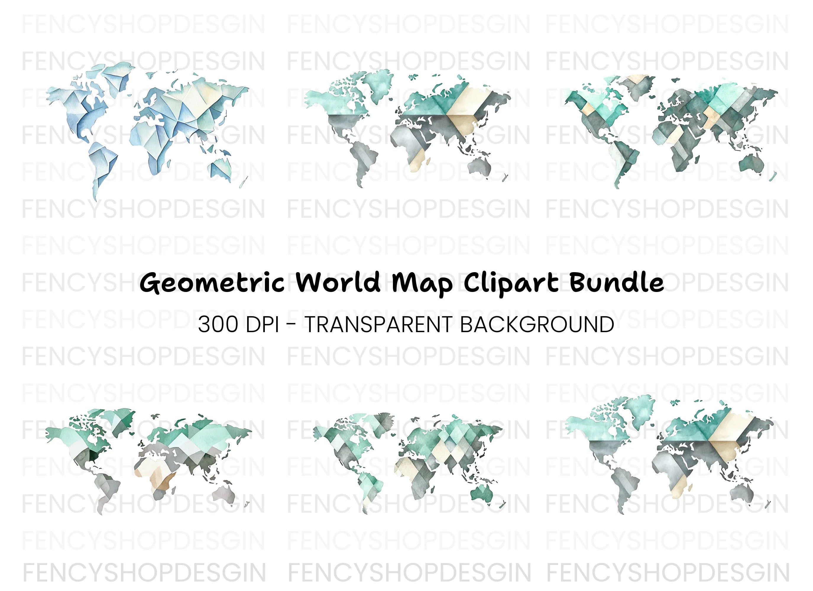 Geometric World Map Clipart Bundle