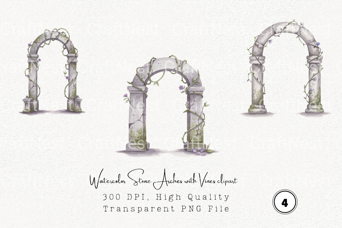 Stone Arches With Vines Clipart Bundle