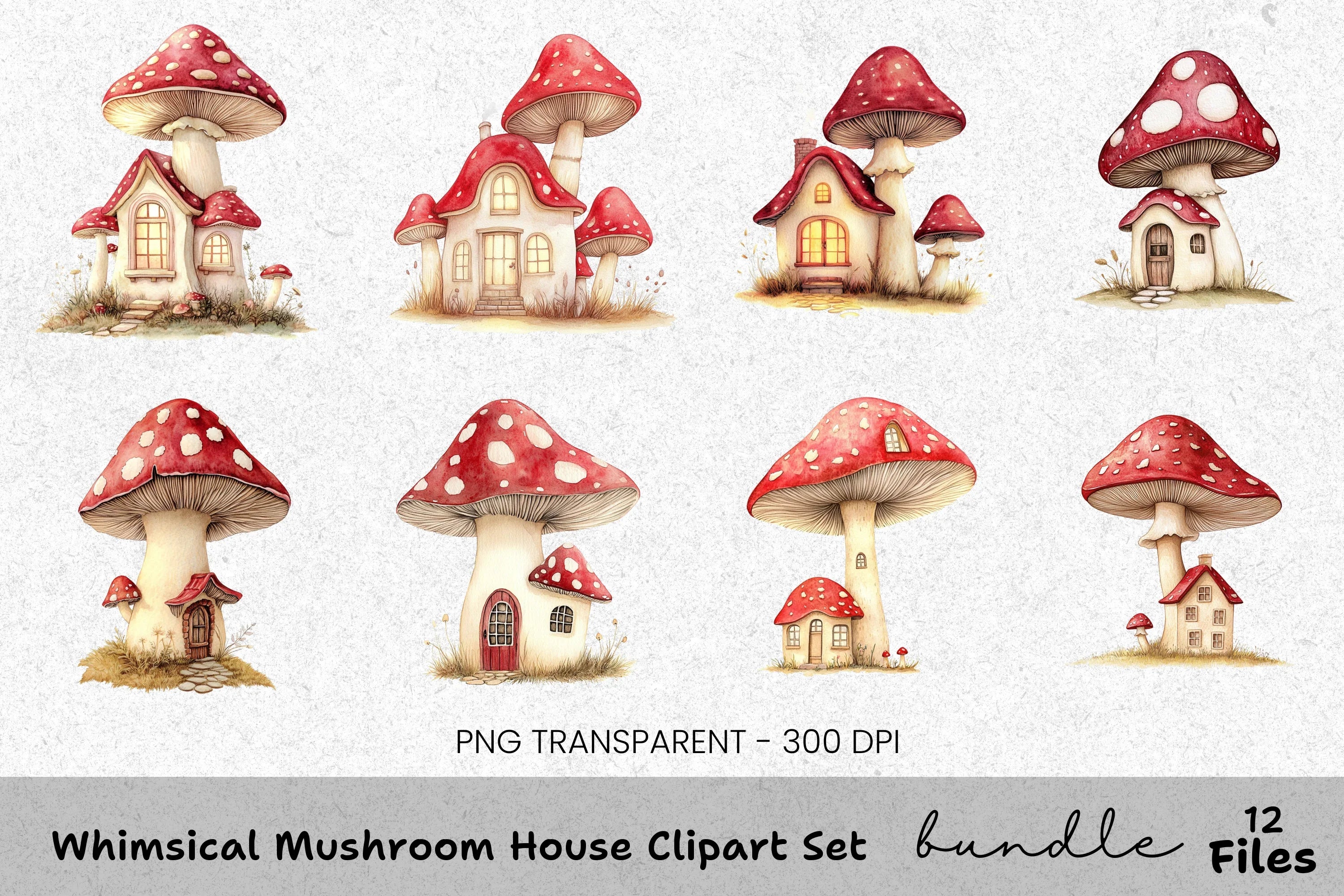 Whimsical Mushroom House Clipart Bundle