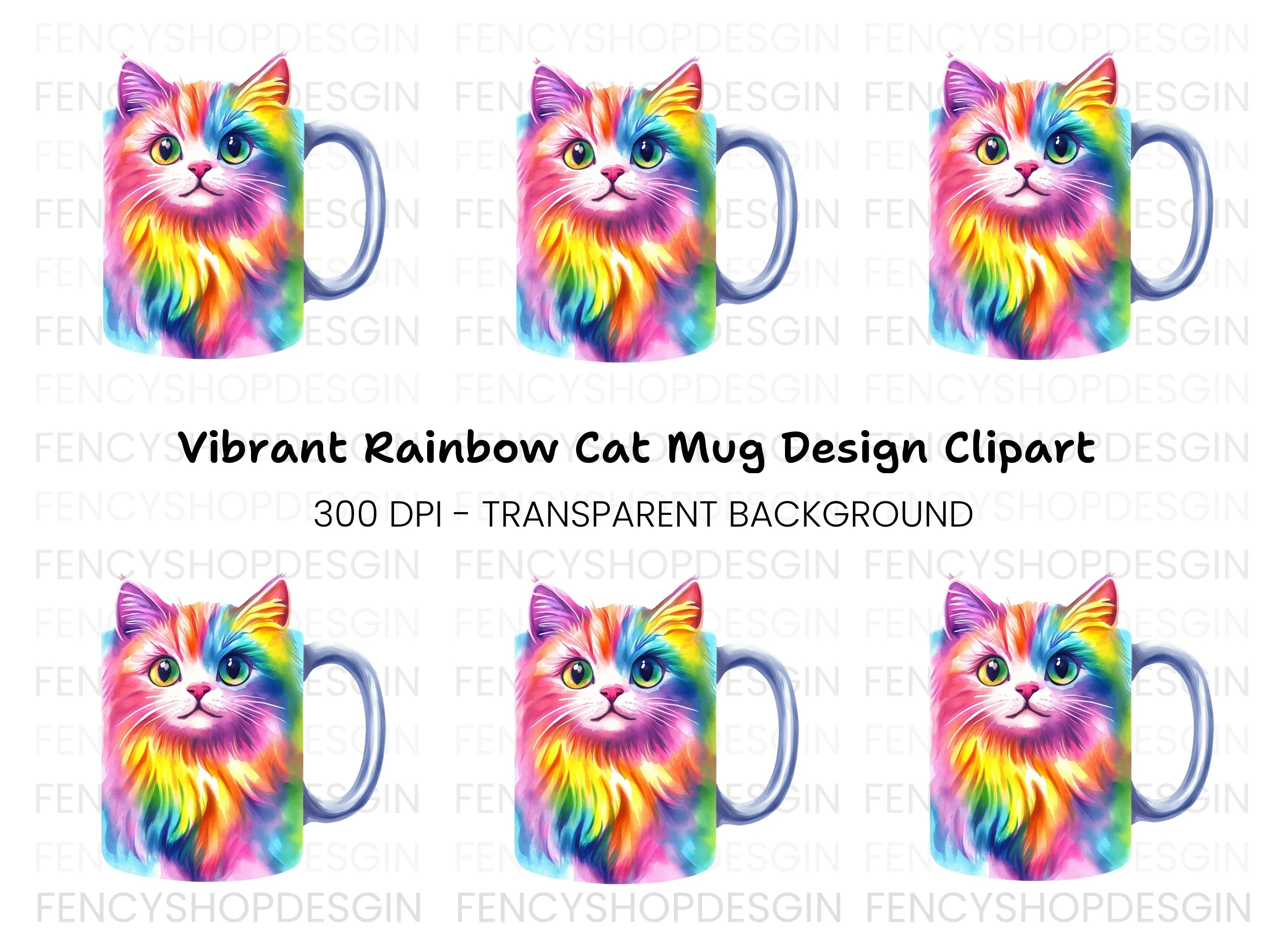 Vibrant Rainbow Cat Clipart Bundle