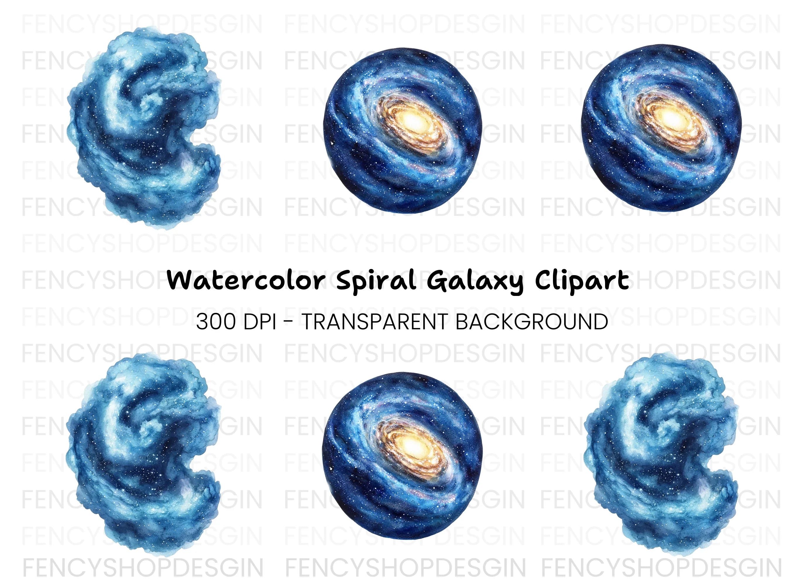 Blue Galaxy Nebula Clipart Bundle