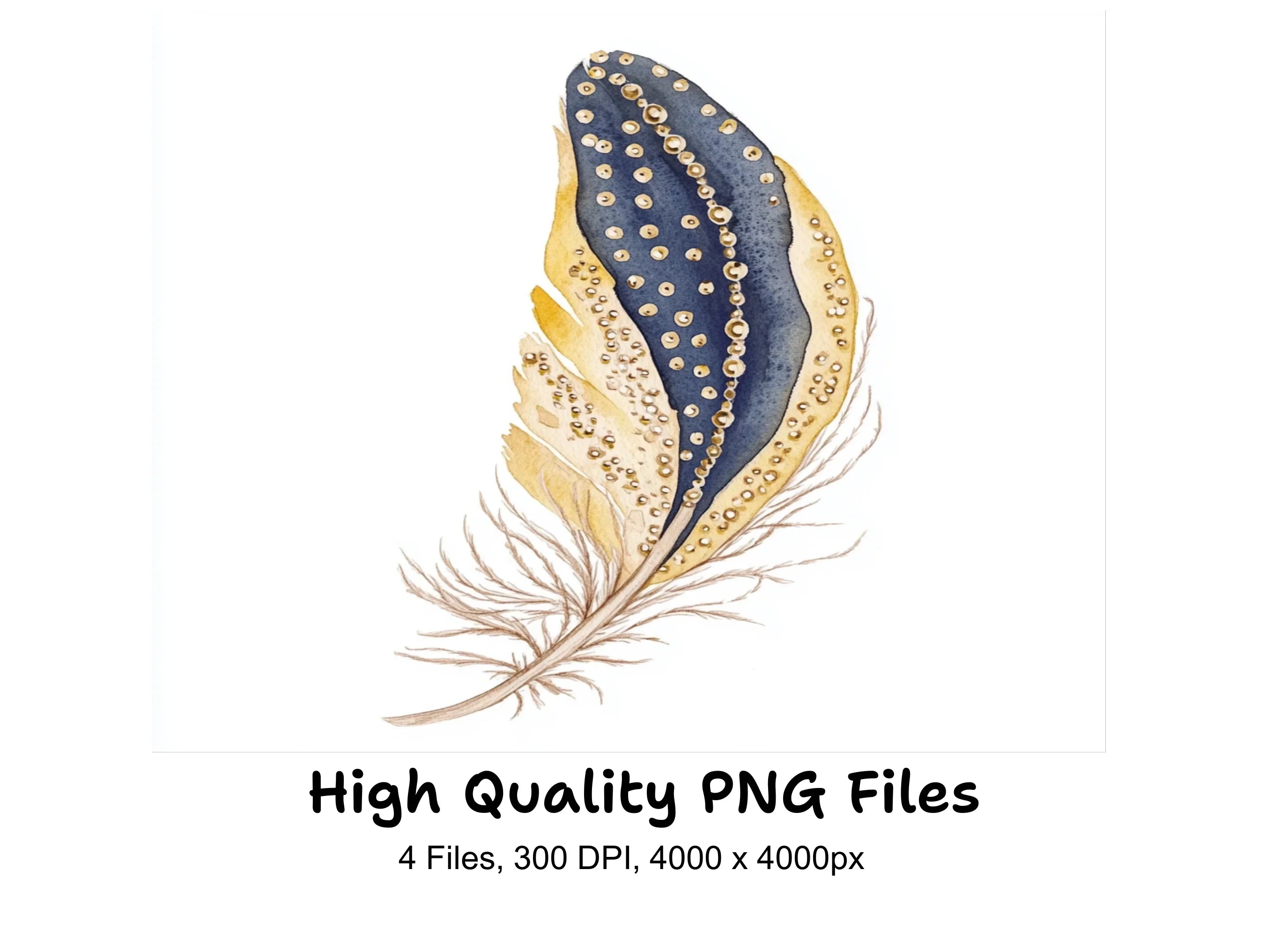 Golden Blue Feather Clipart Bundle
