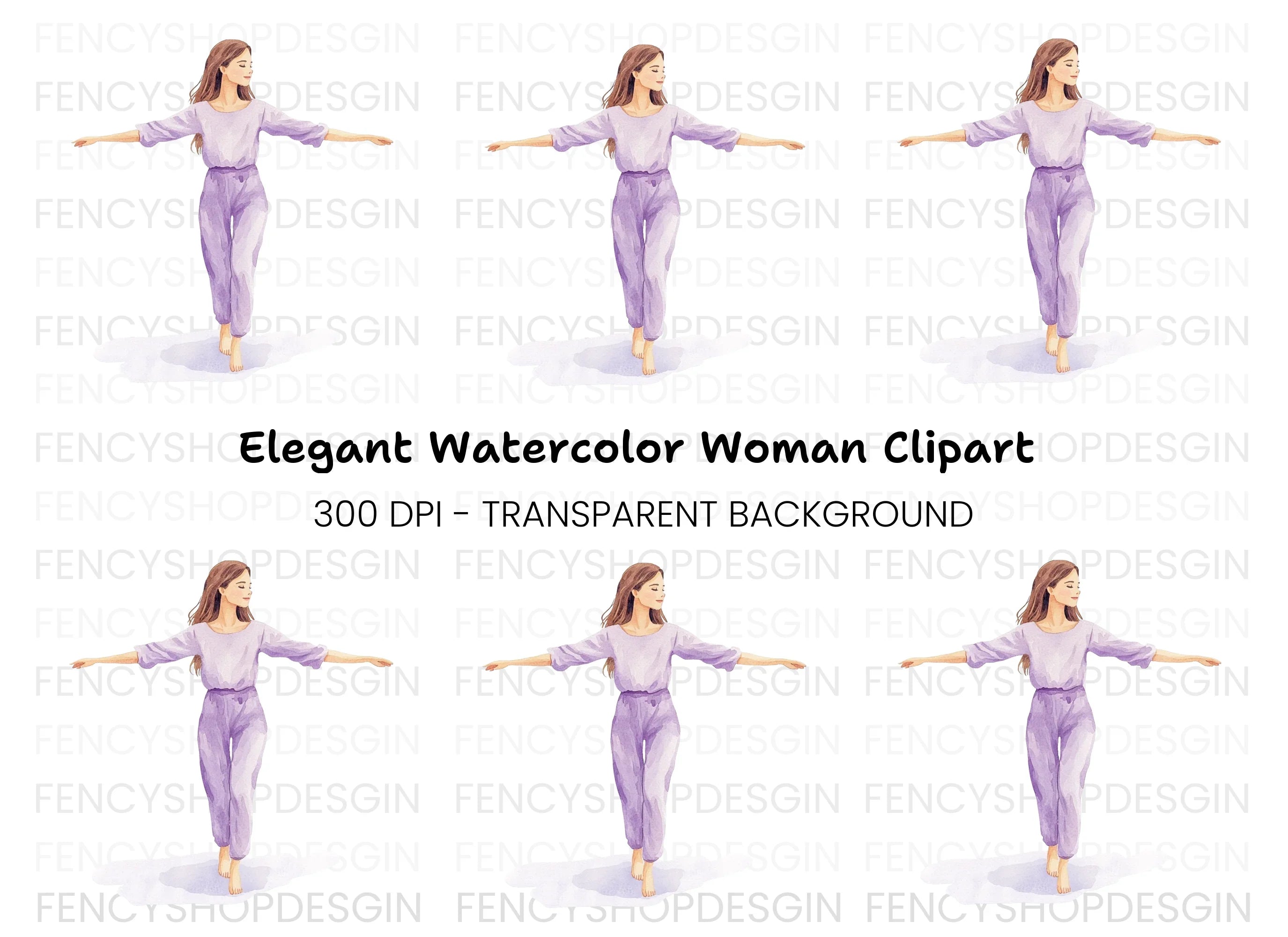 Serene Woman Balancing Clipart Bundle