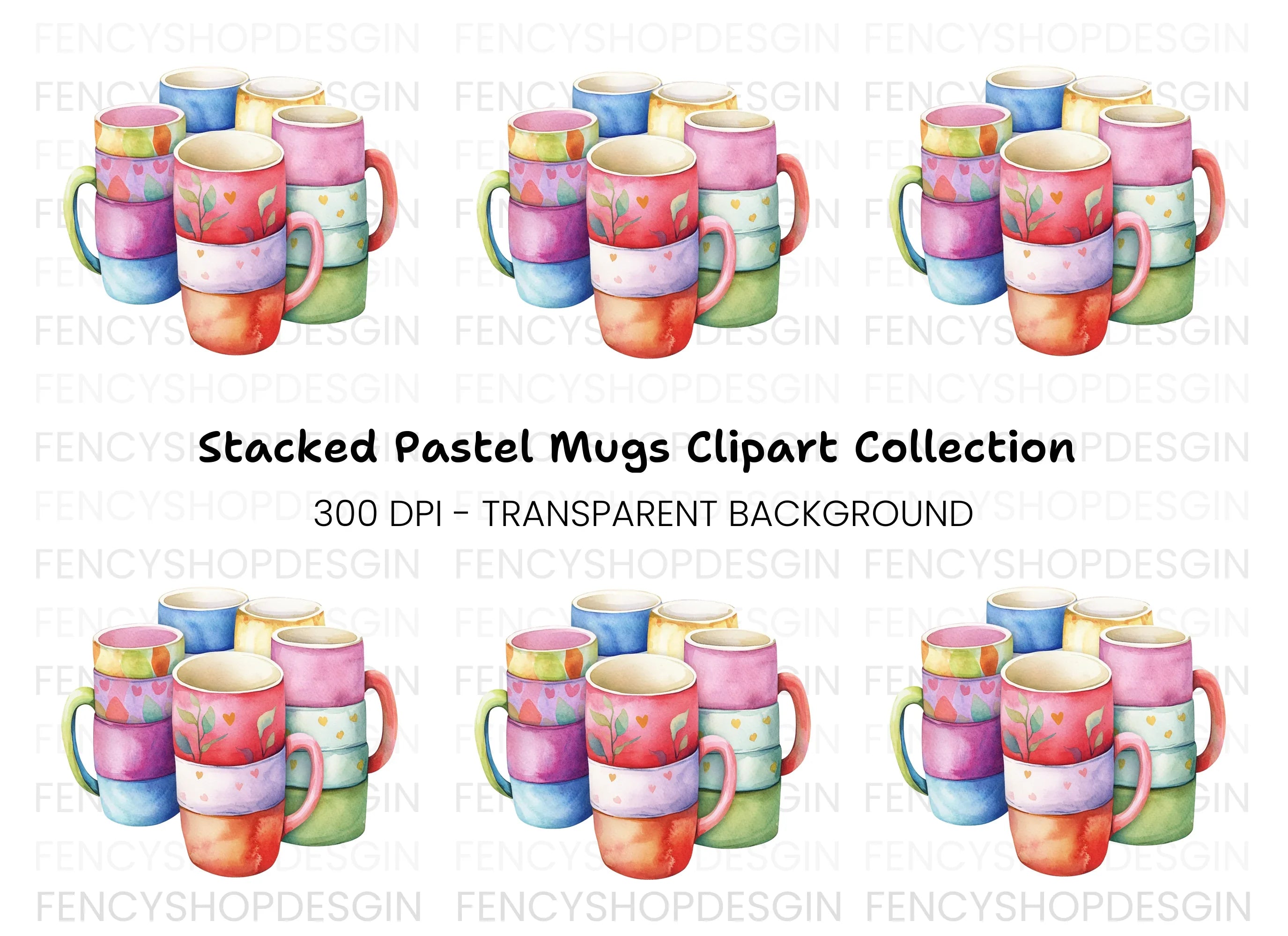 Stacked Mugs Clipart Bundle