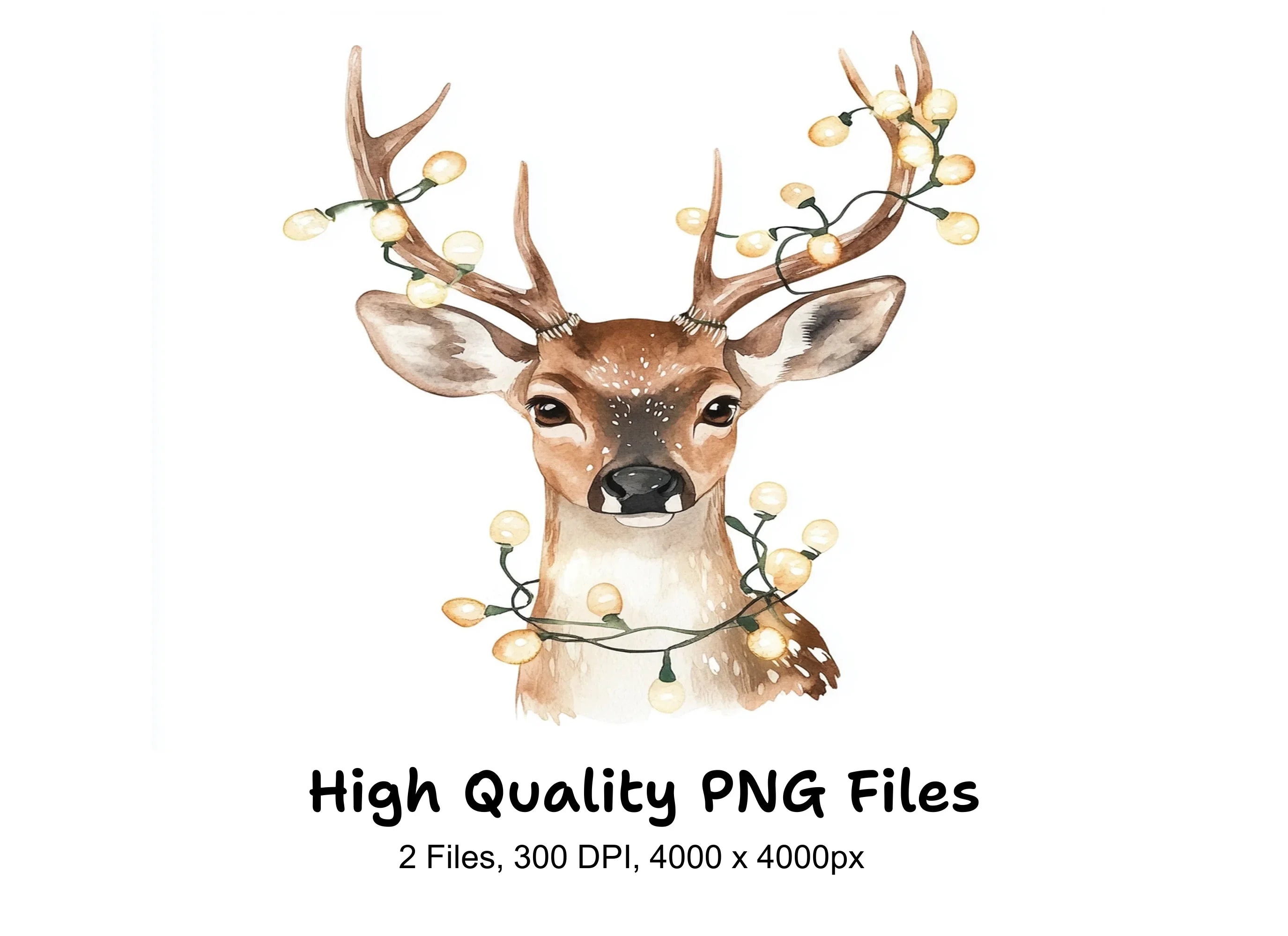 Festive Deer Head with Lights Clipart Bundle