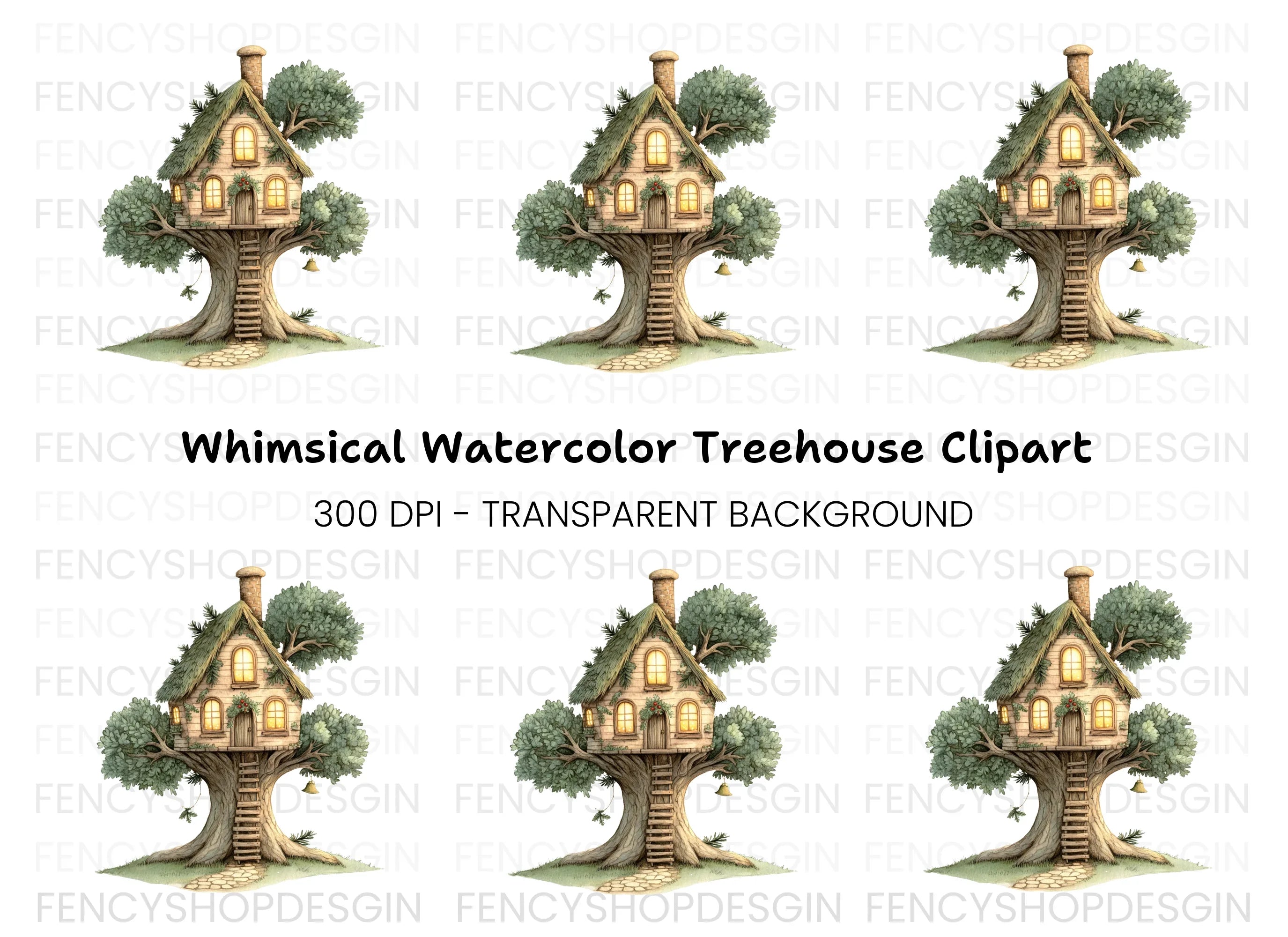 Enchanted Treehouse Illustration Clipart Bundle