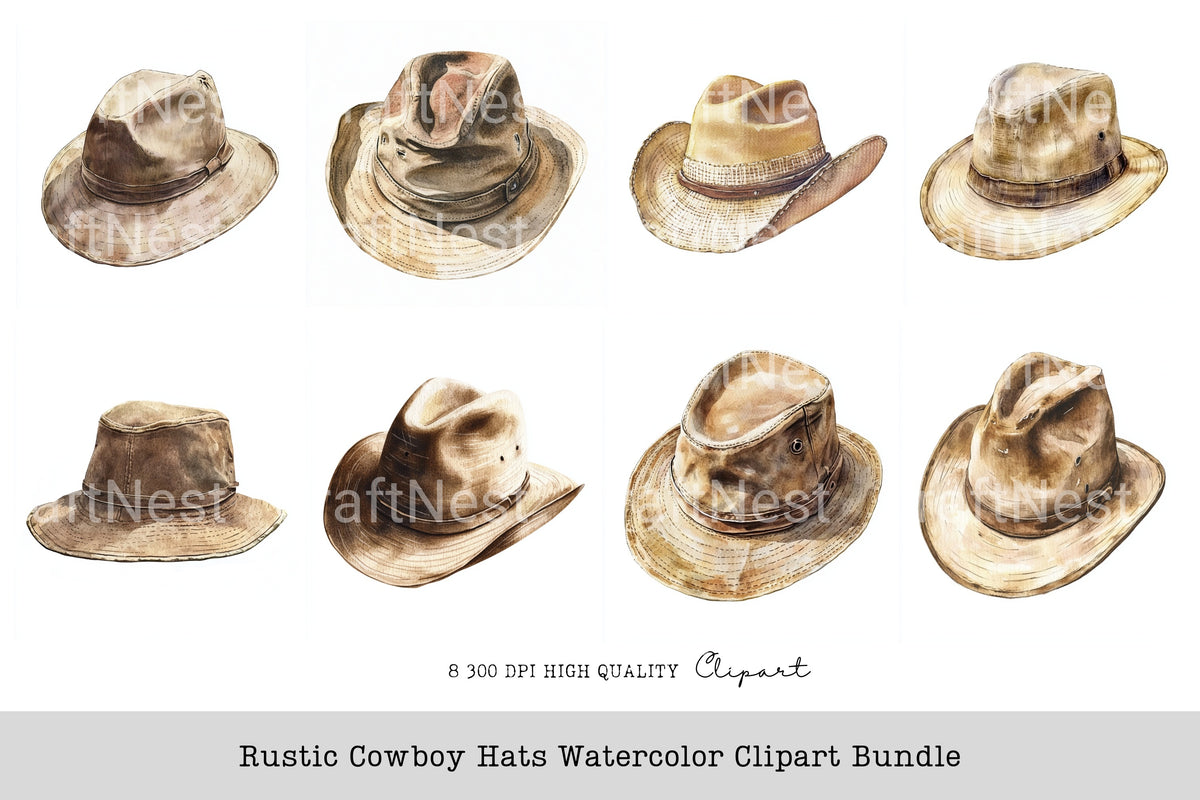 Rustic Cowboy Hats Clipart Bundle