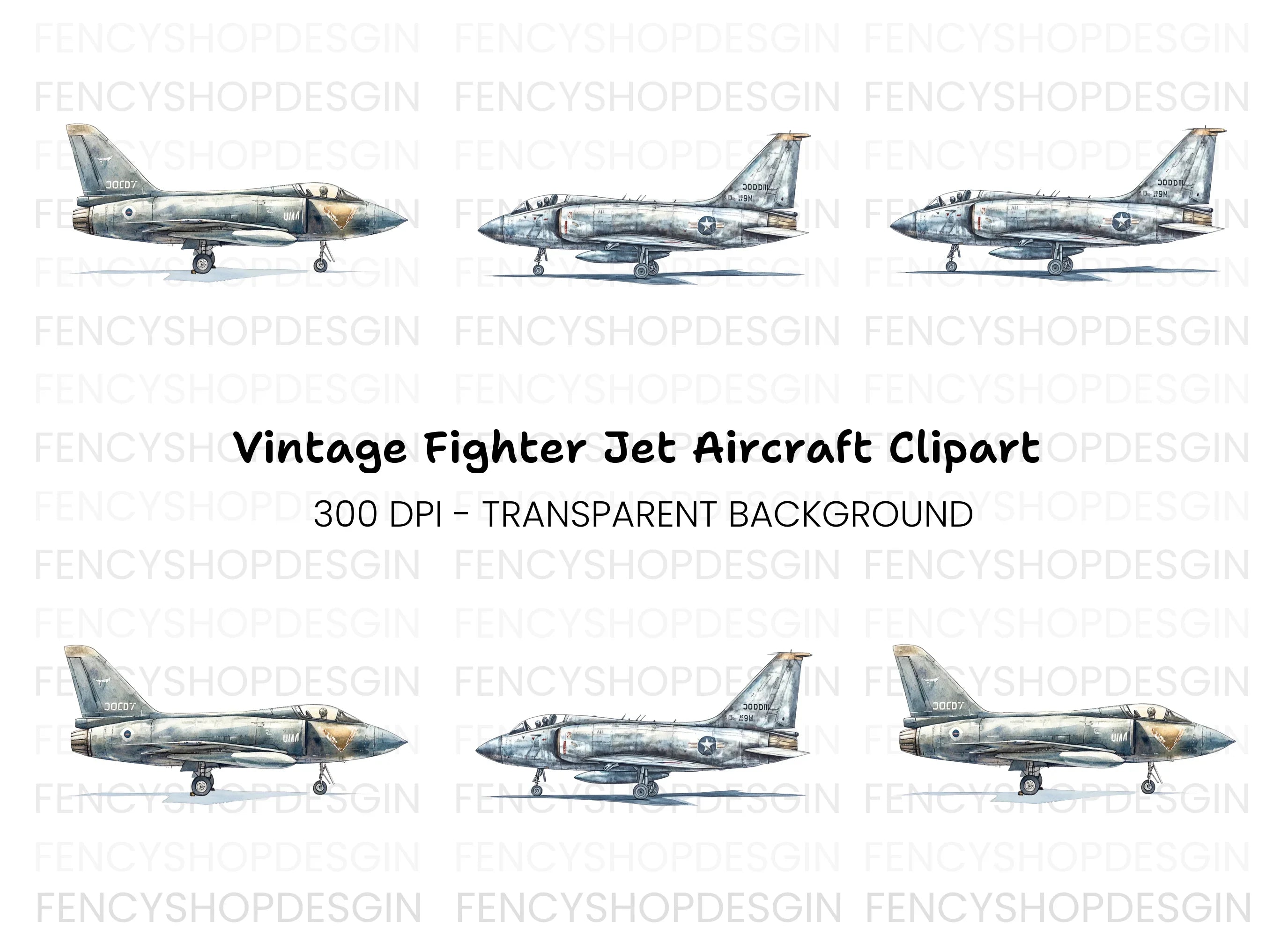 Vintage Military Jet Aircraft Clipart Bundle