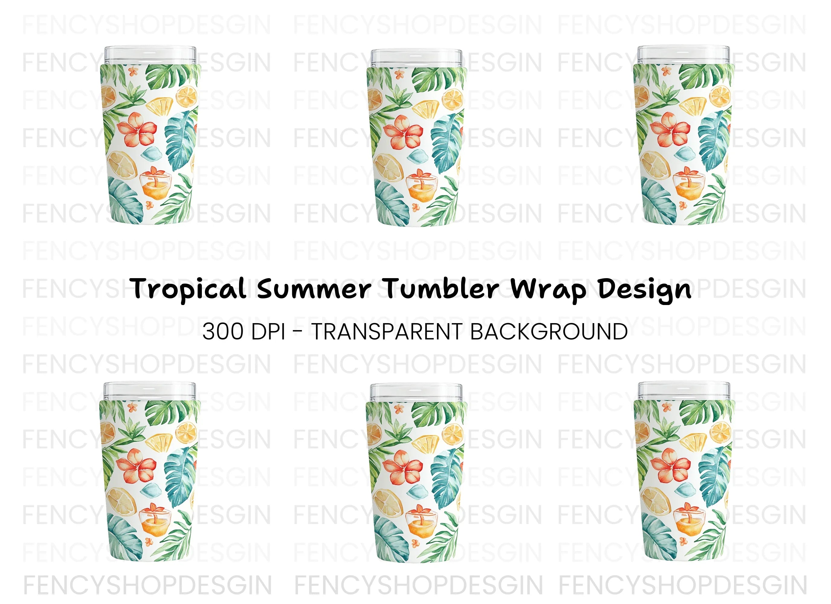 Tropical Fruit and Leaf Tumbler Clipart Bundle