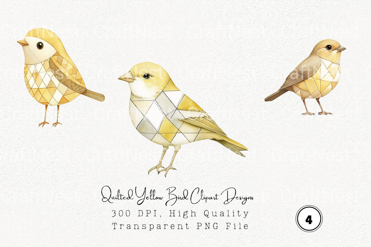 Quilted Yellow Bird Designs Clipart Bundle
